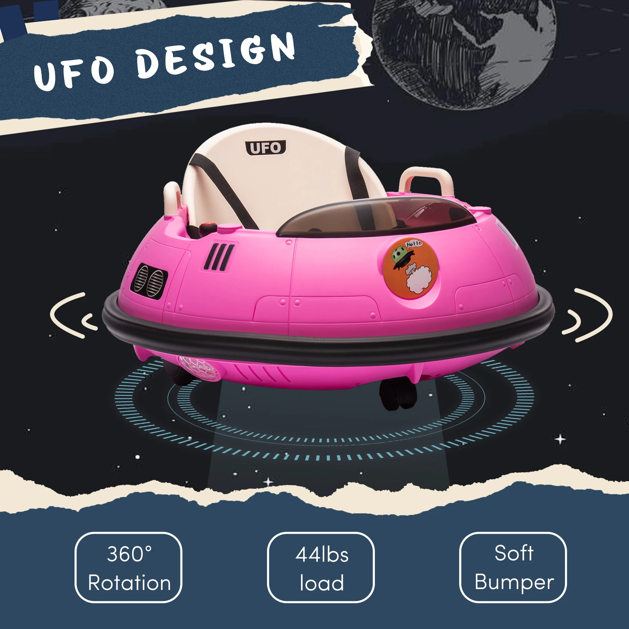 Bumper Car for Toddlers, 12V Baby Bumper Car with Remote Control, for Boys & Girls, Pink