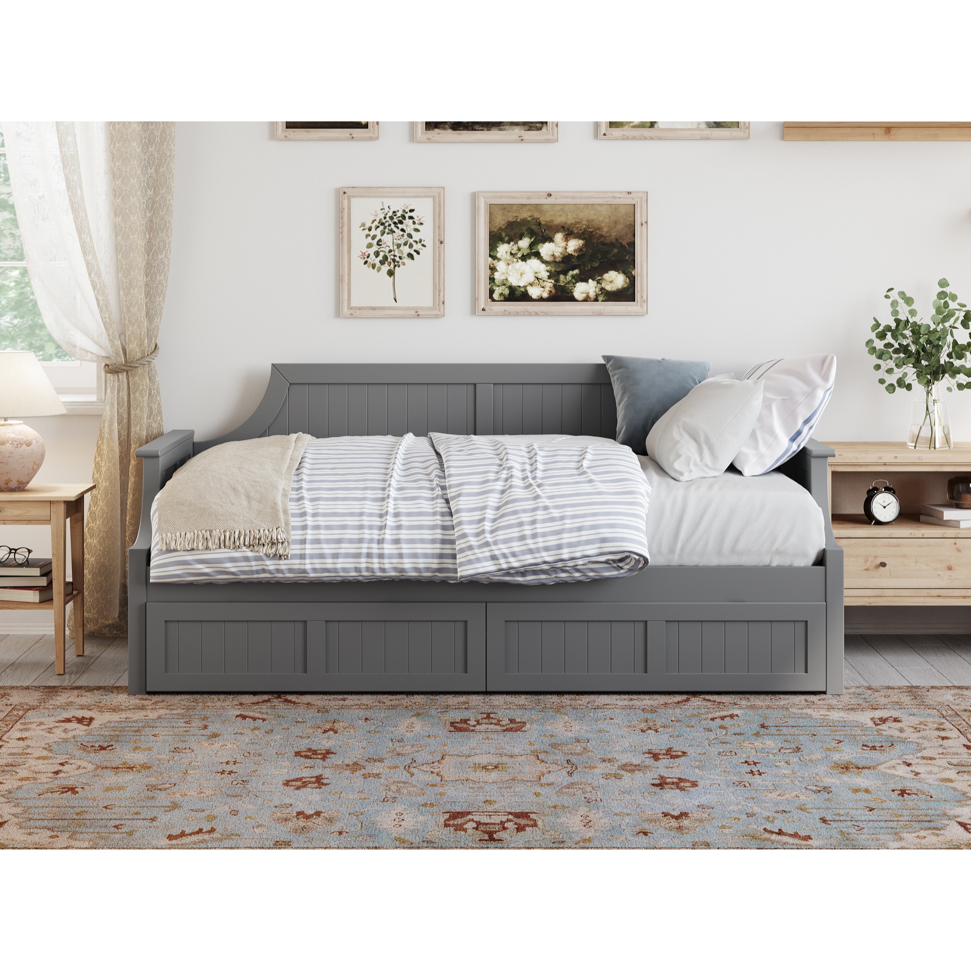 AFI Cambridge Twin Wood Daybed with Set of 2 Drawers in Grey