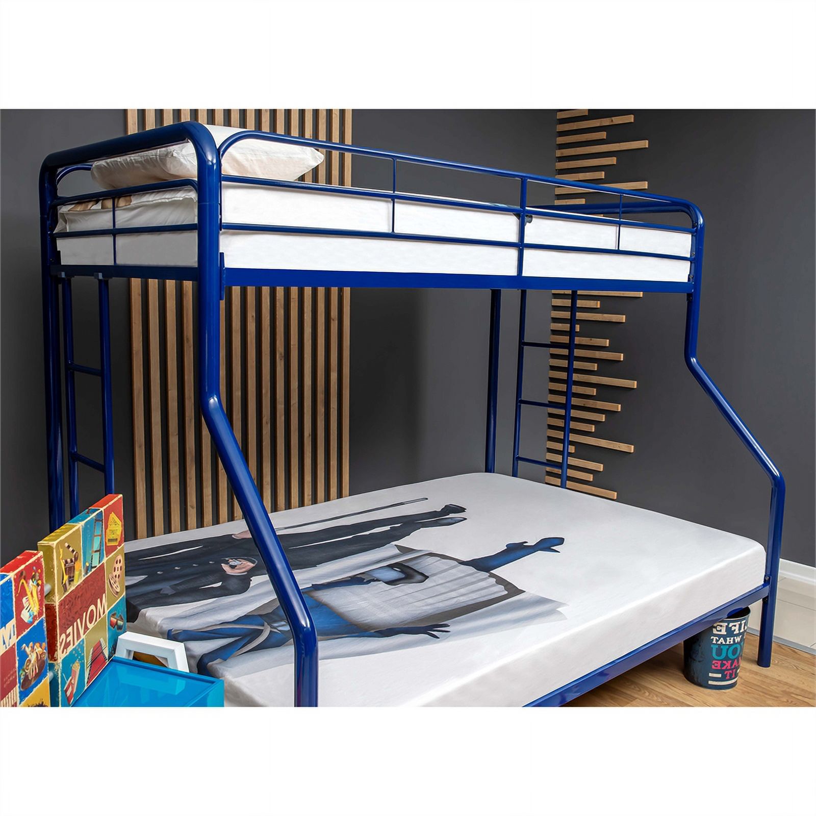 Pemberly Row Modern Twin Over Full Modern Metal Bunk Bed in Blue