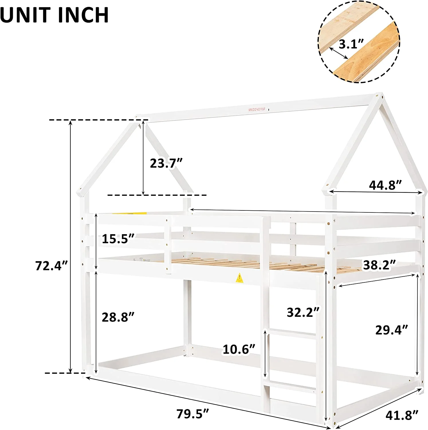 Low Buk Bed Over House Buk Bed Frame For Kids Girls Boys ( Size, White)