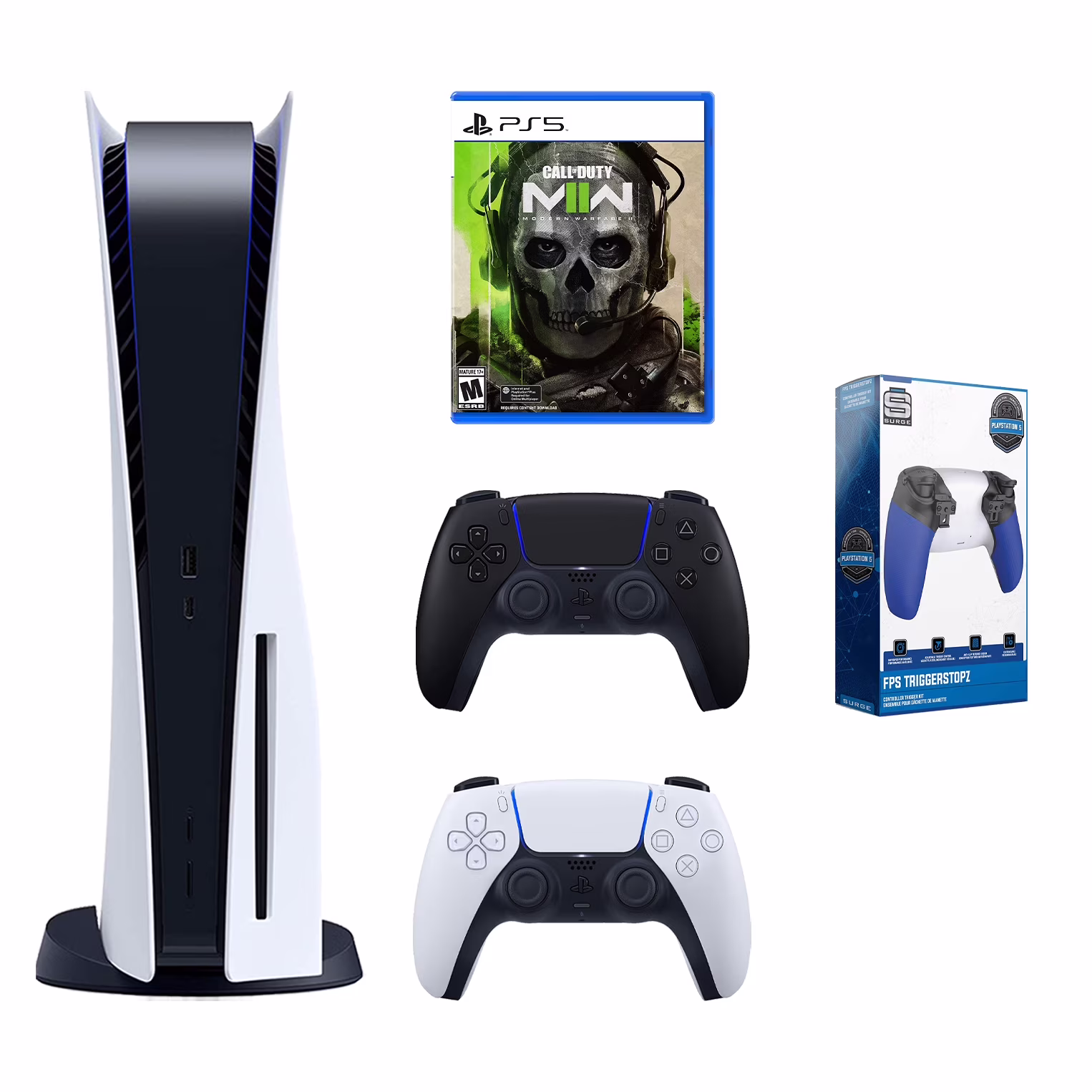 Sony Playstation 5 Disc Bundle with Extra Midnight Black Controller, Call of Duty: Modern Warfare II and Surge Trigger Kit