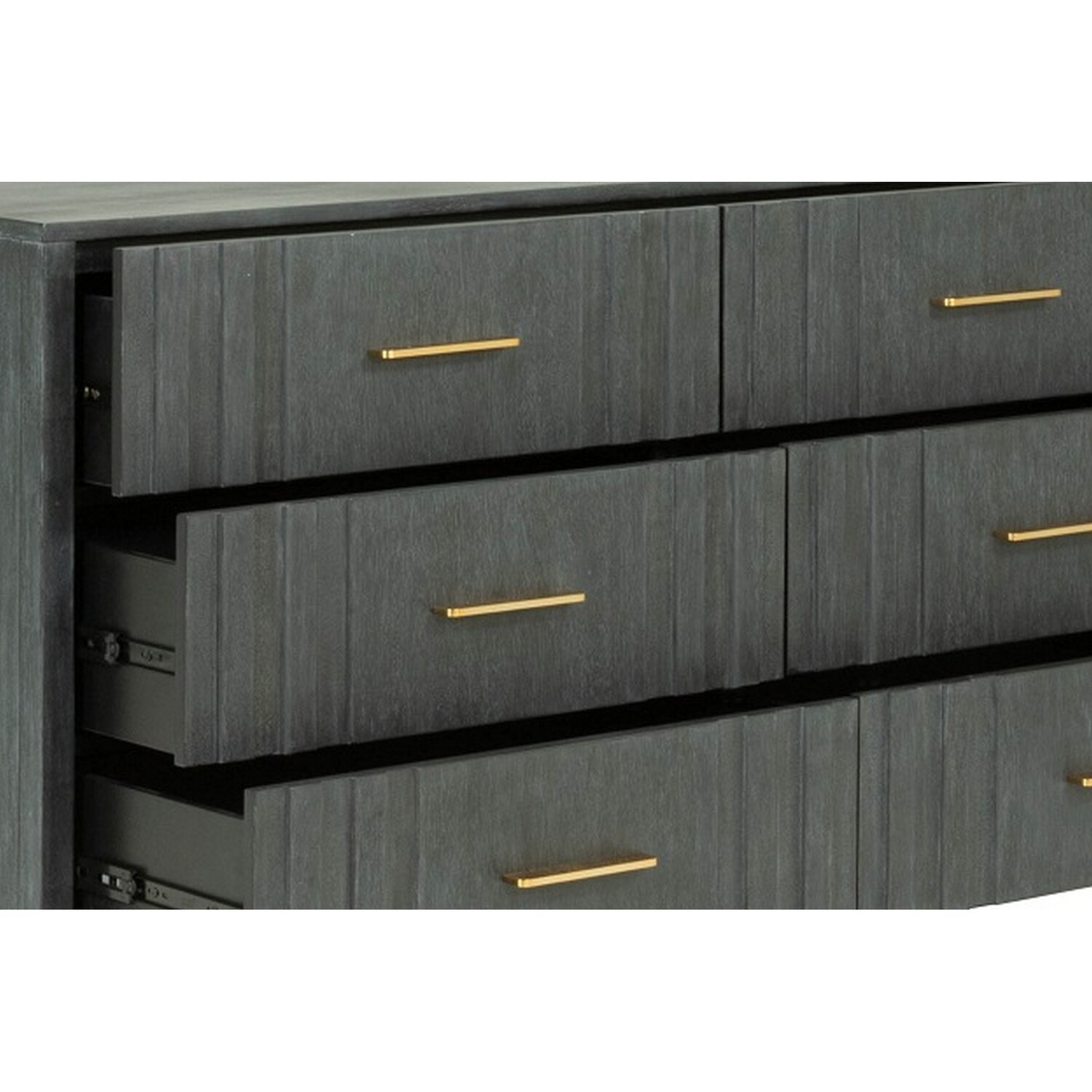 Benjara  63 in. Cid Lime Wide Dresser Chest with 6 Gliding Drawers, Gray