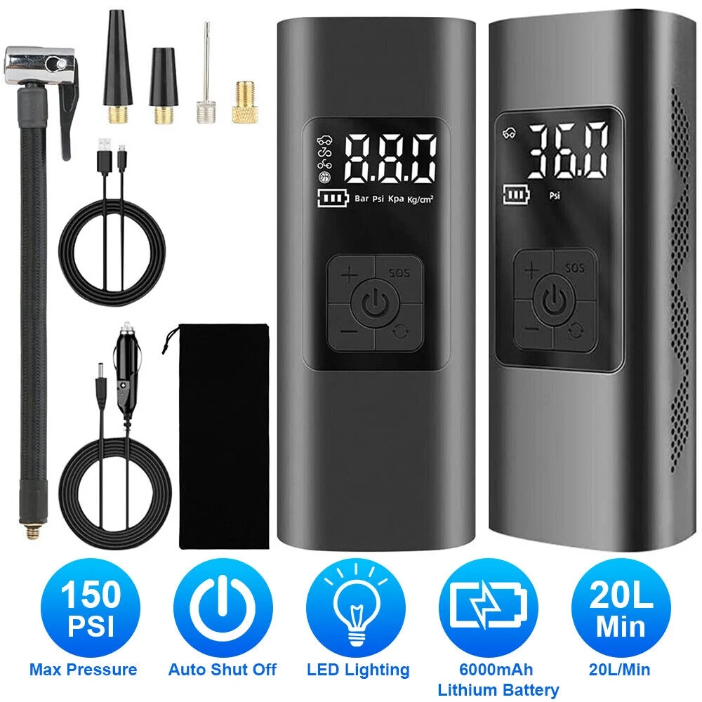 150PSI 12V Cordless Car Tire Pump Electric Tire Inflator Portable Air Compressor