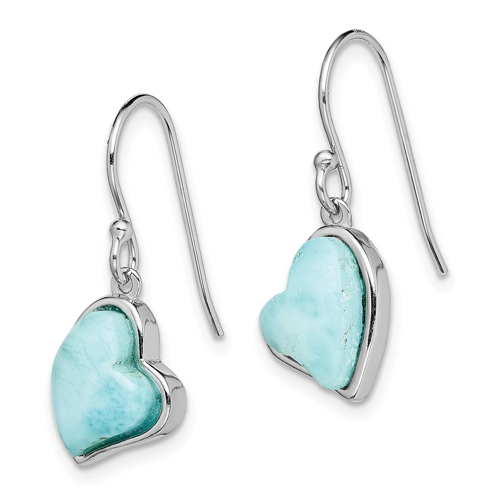 Primal Silver Sterling Silver Rhodium-plated Light Blue Larimar Heart Dangle Earrings