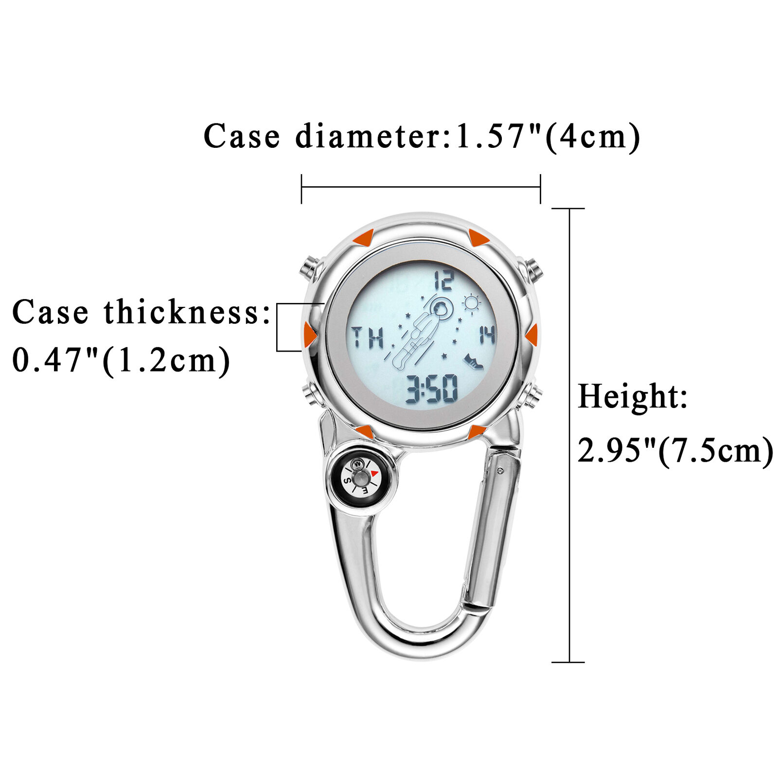 Multifunction Clip-On Carabiner Backpack Digital Watch W/ Light Compass Calendar