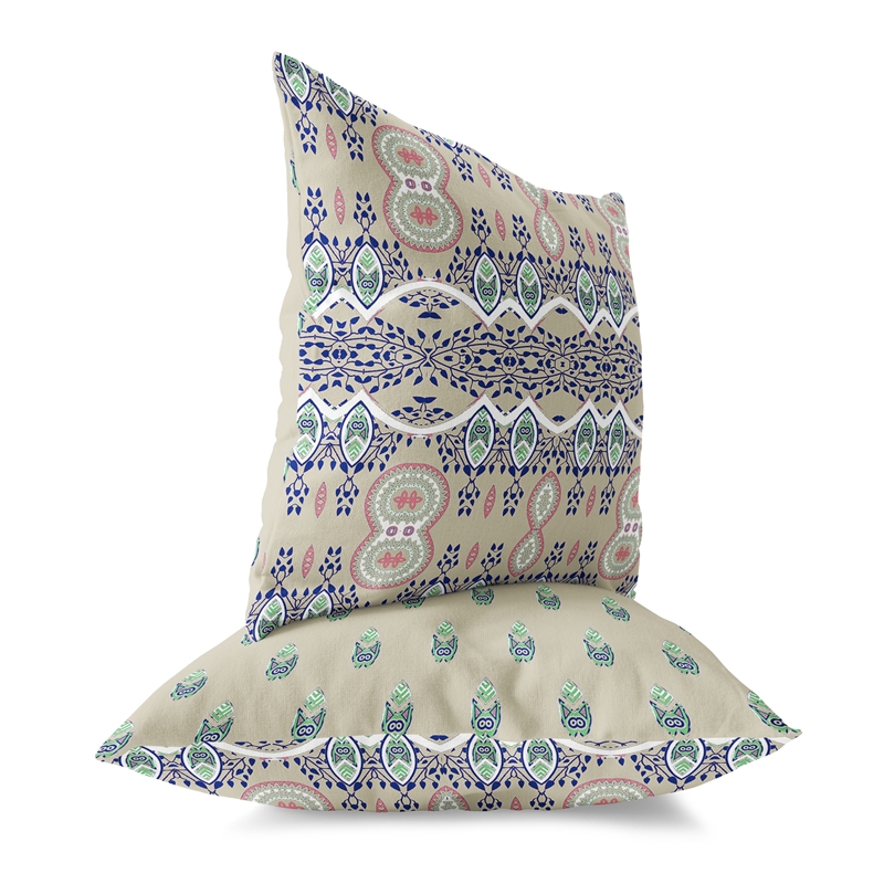 Paisley Oasis Indoor/Outdoor Pillow in Beige 16x16