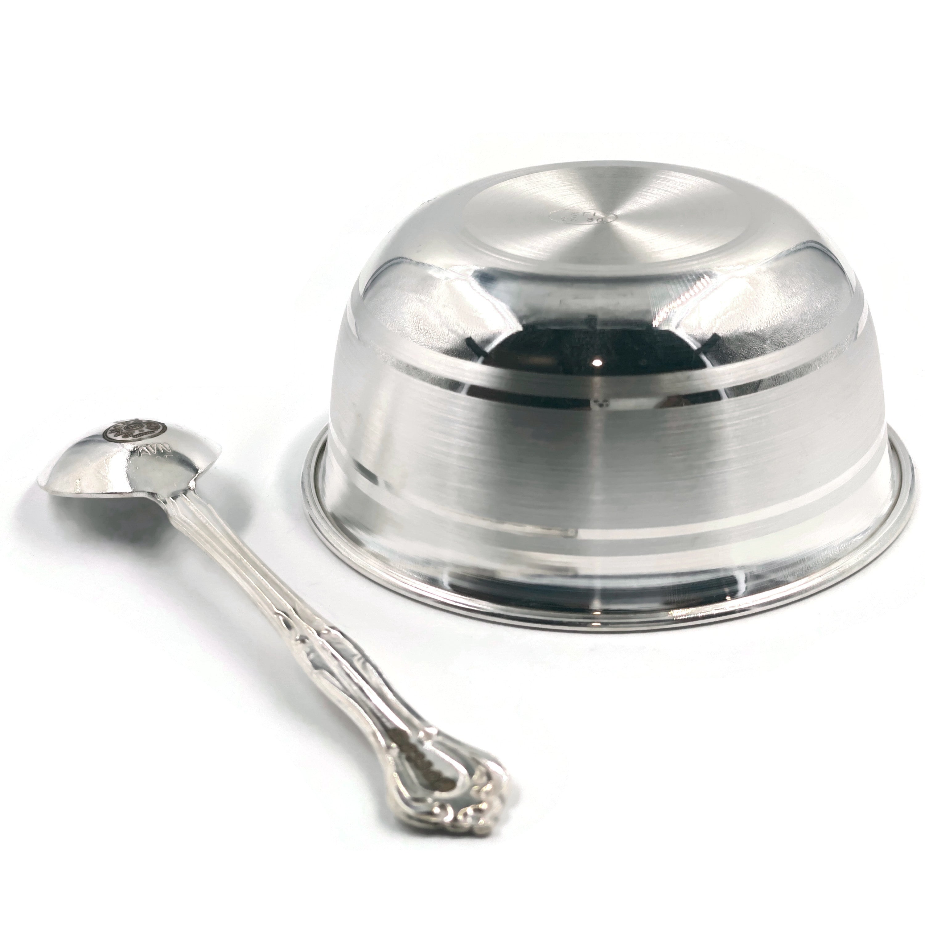 999 Pure Silver 3.7 inch Bowl & Spoon for Kids - 3.7-inch Set#01