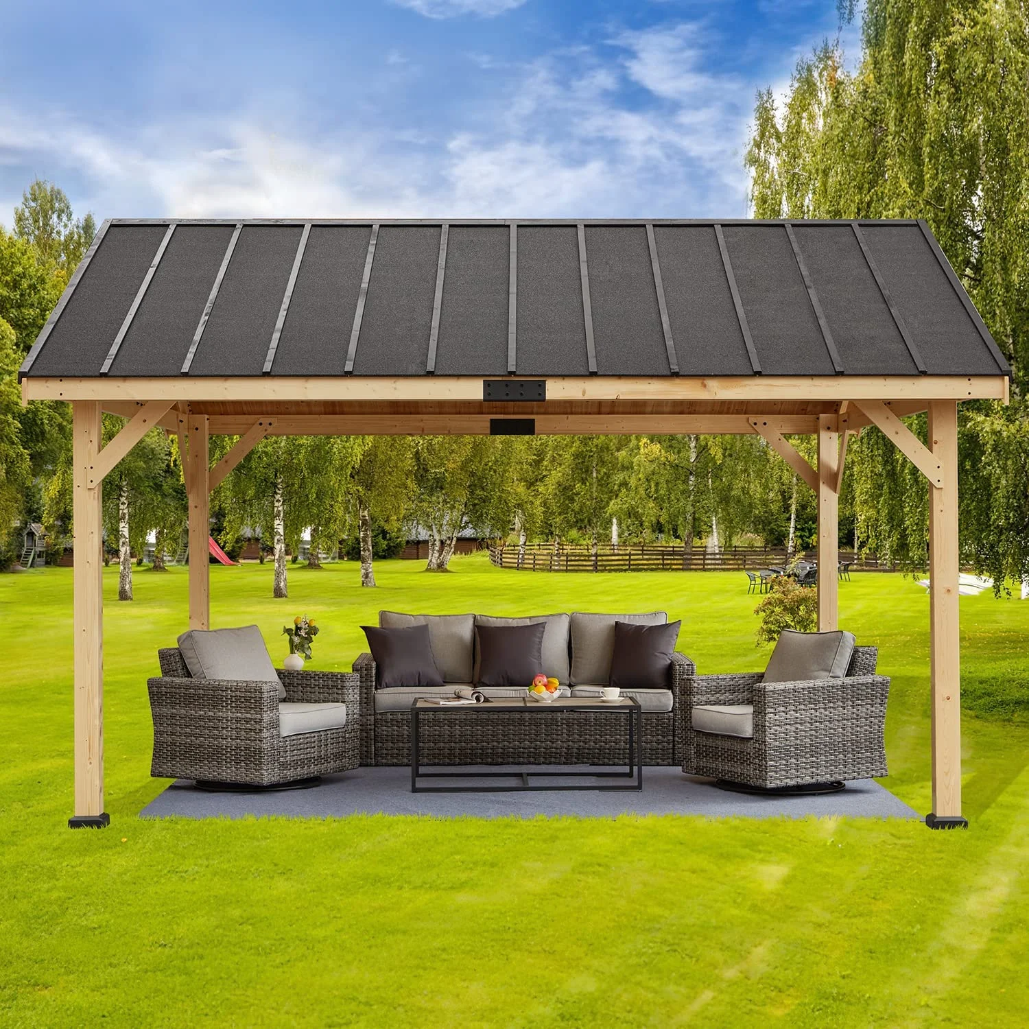 Erommy 13x16 FT Hardtop Gazebo with Waterproof Asphalt Roof and Solid Wood Frame