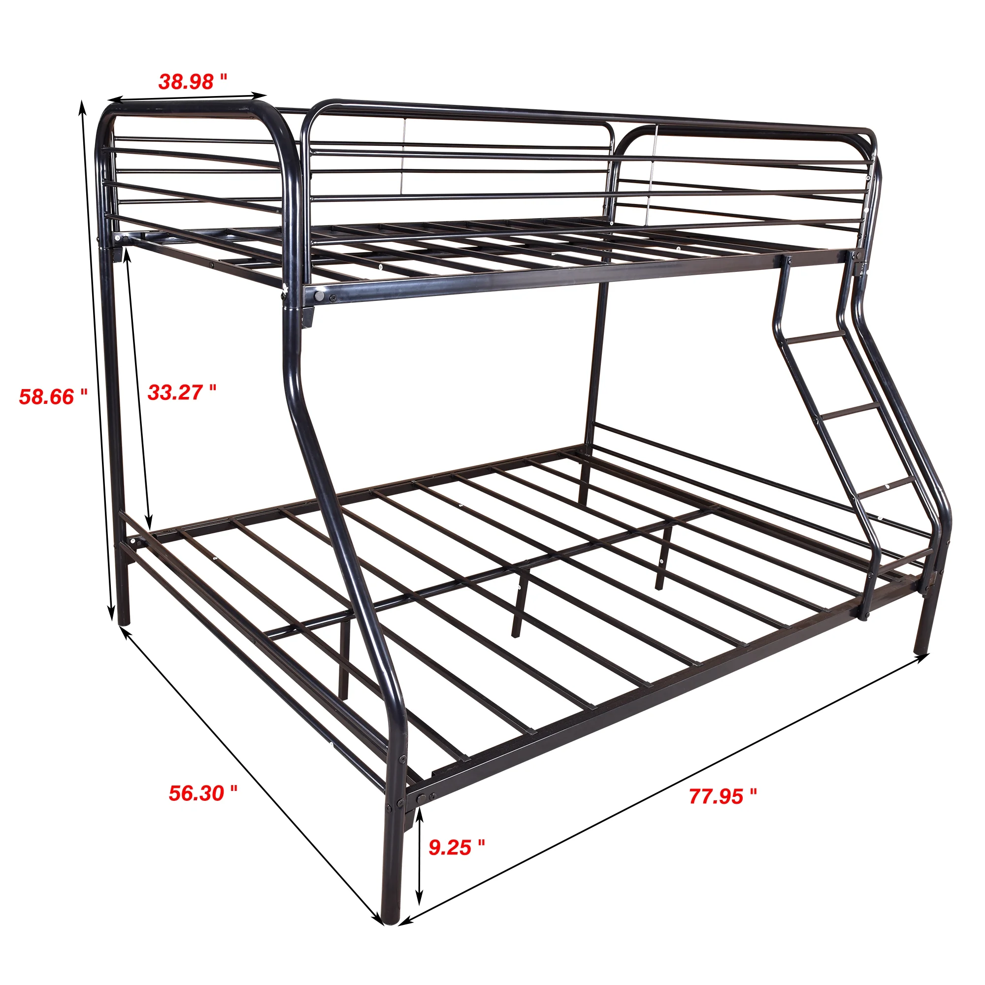 Heavy Duty Twin-Over-Full Metal Bunk Bed, Easy Assembly with Enhanced Upper-Level Guardrail, Black