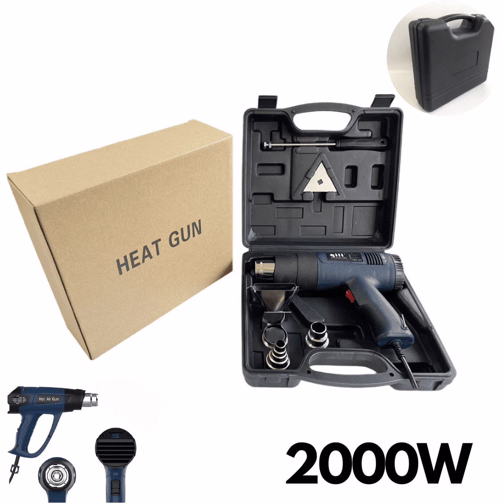 Heat Gun 2000W LCD Display Heavy Duty Hot Air Gun Kit Temperature Control 140-1112 6 Accessories with Tool Box Rapid Heat Long Lifespan