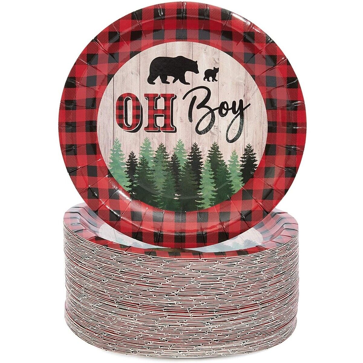 80Pcs Oh Boy Lumberjack Plaid Disposable Paper Plates 7