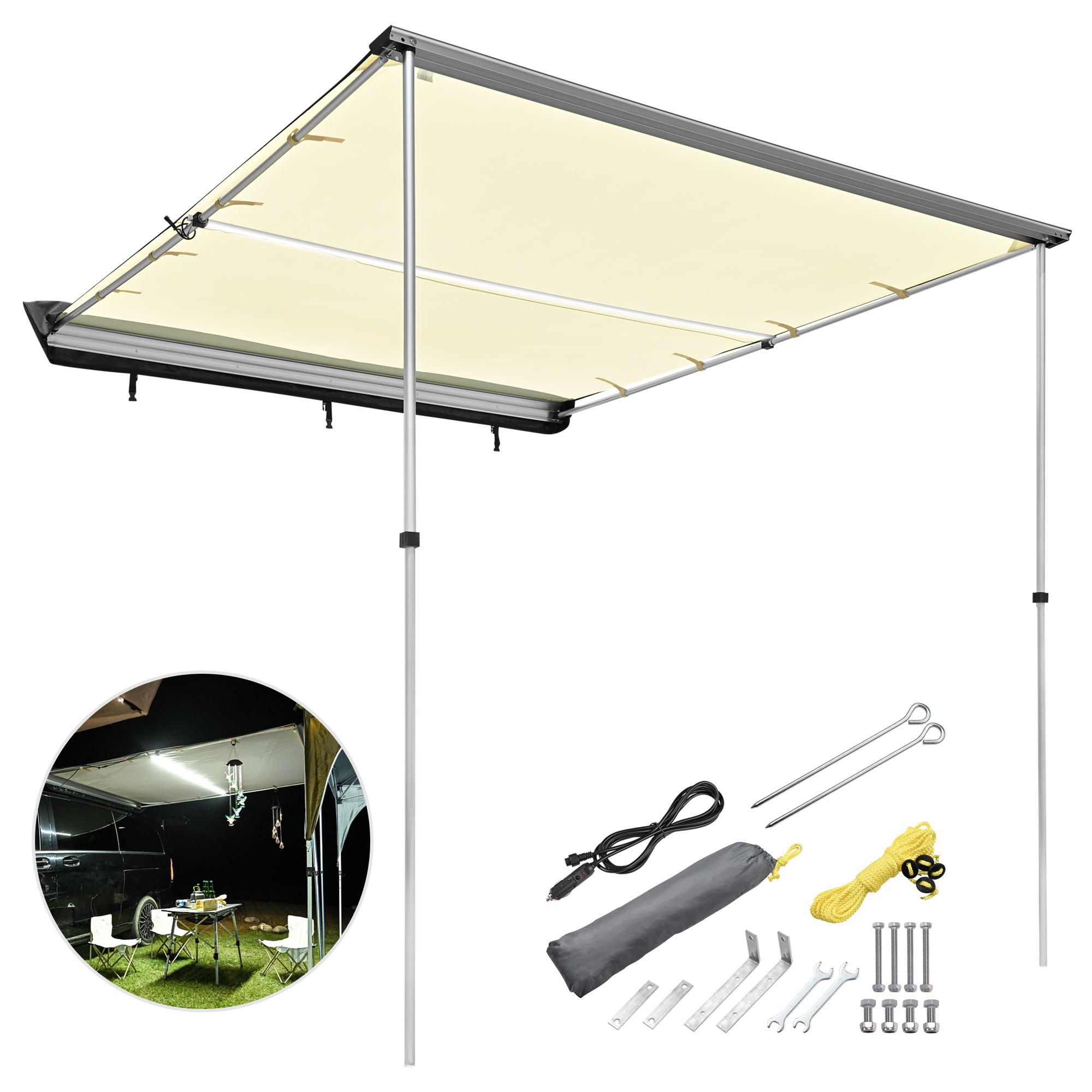 LED Car Side Awning for Outdoor Sun and Rain Protection - Shade & Illuminate