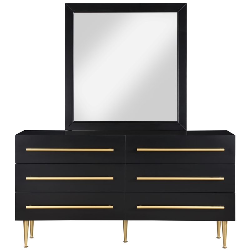 Meridian Furniture Marisol Black Dresser with Gold Metal Legs and Handle