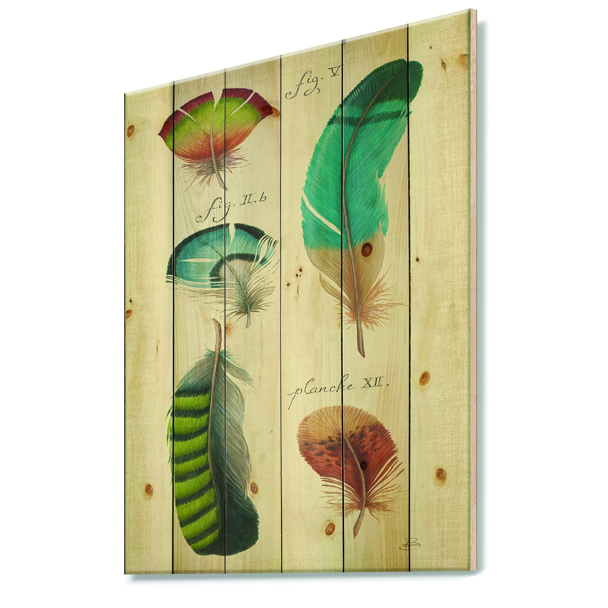 DESIGN ART Designart 'Feathers Cottage Family III' Cabin & Lodge Print on Natural Pine Wood - Multi-color 30 in. wide x 40 in. high