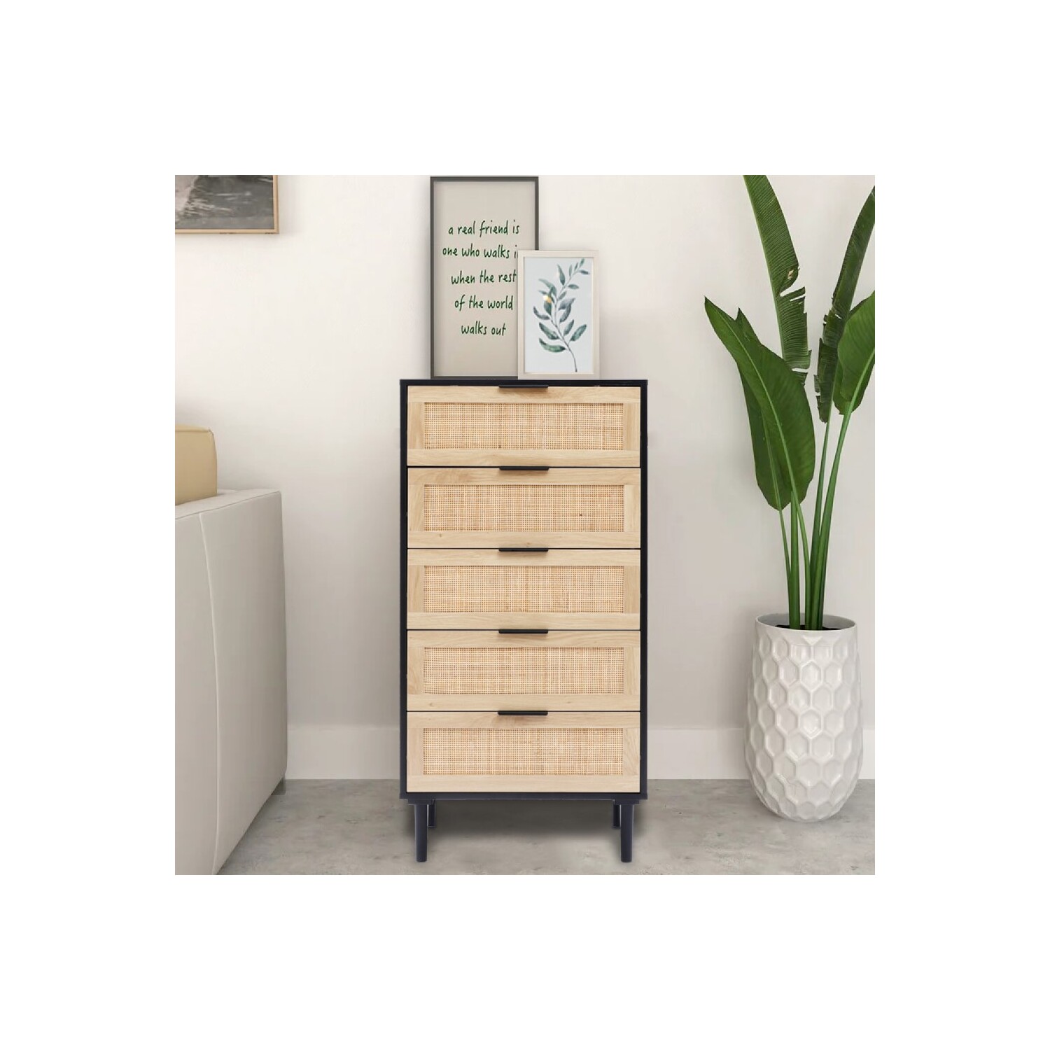 LuxenHome Black and Brown Wood 5-Drawer Chest