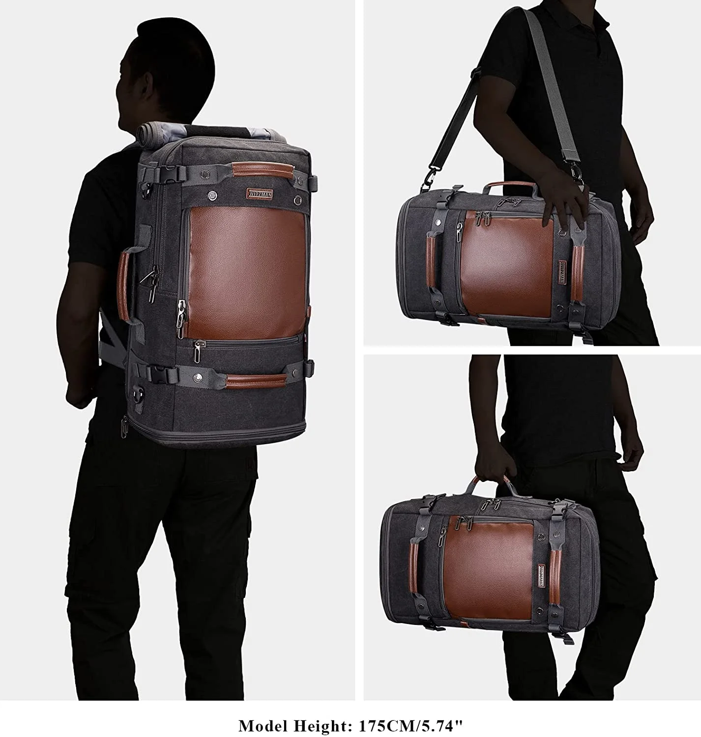 WITZMAN Travel Backpack for Men Canvas Rucksack Vintage Duffel Bag A2021 New Black