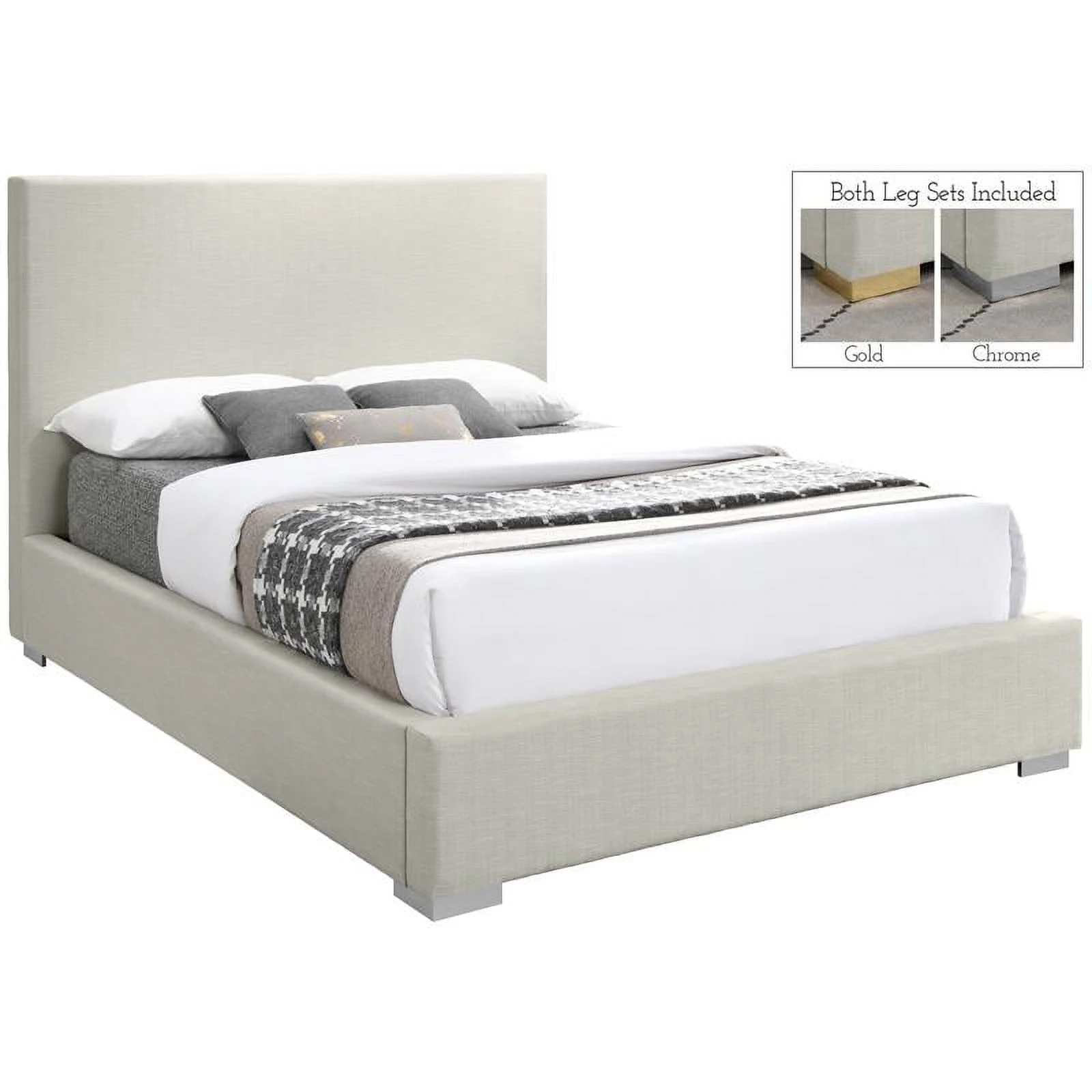Meridian Furniture Crosby Beige Linen Textured Fabric King Bed