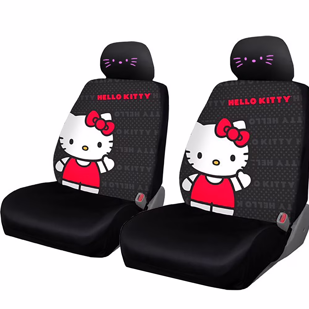 Hello Kitty Cord Car Seat Cover with Embroidery Pink Kitty Face Headrest Covers and Air Freshener