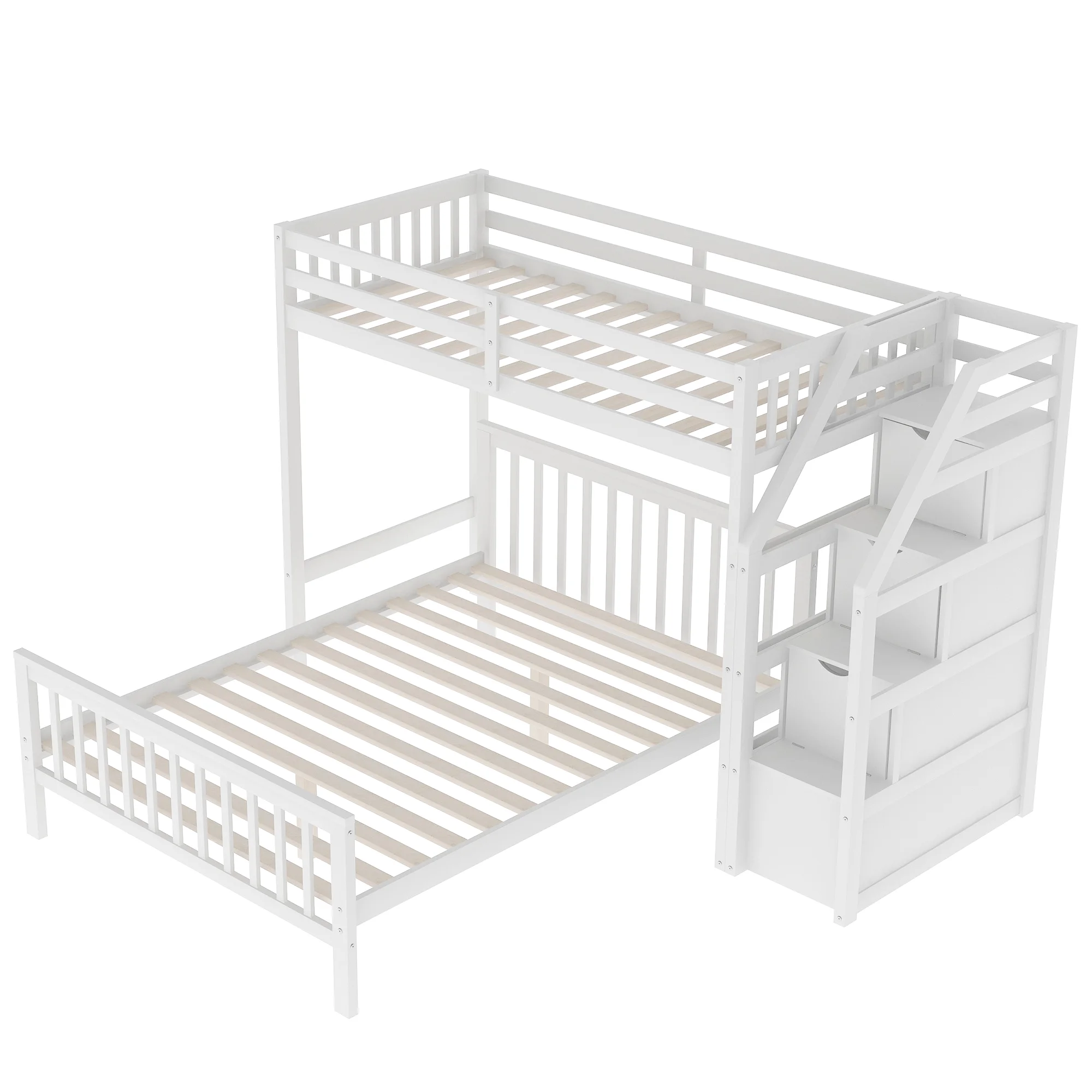 CoSoTower Twin Over Full Loft Bed With Staircase, White