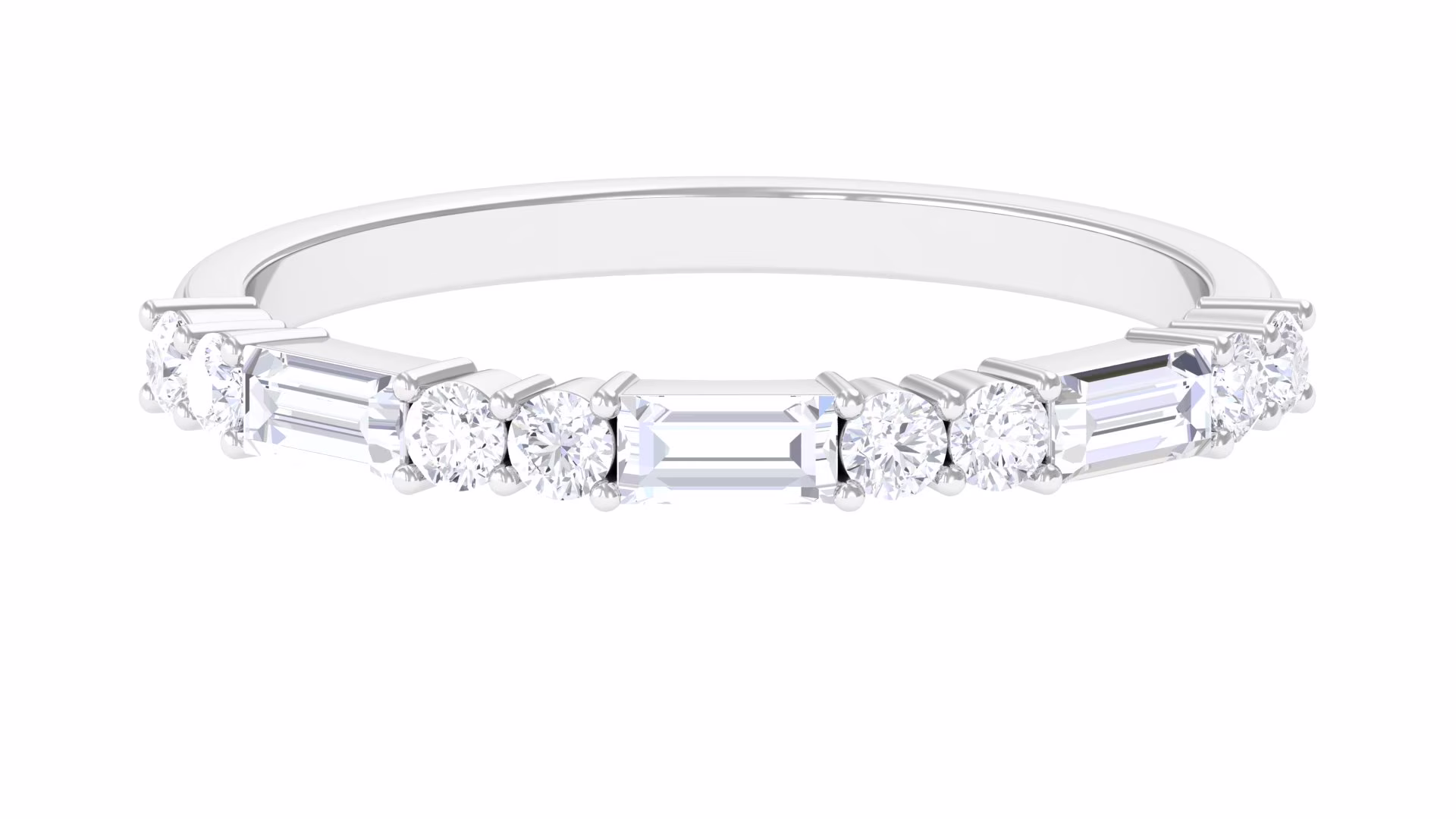Classic Half Eternity Ring with Cubic Zirconia for Women, Stackable Ring, 925 Sterling Silver, US 4.00