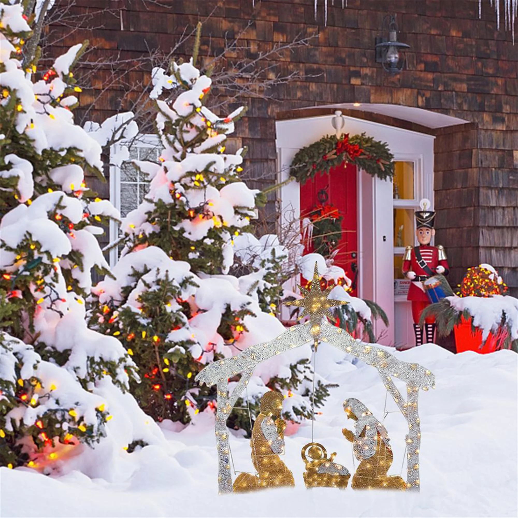 Christmas LED Lighted Family Arch Decoration Indoor Outdoor Nativity Scene Yard Decorations