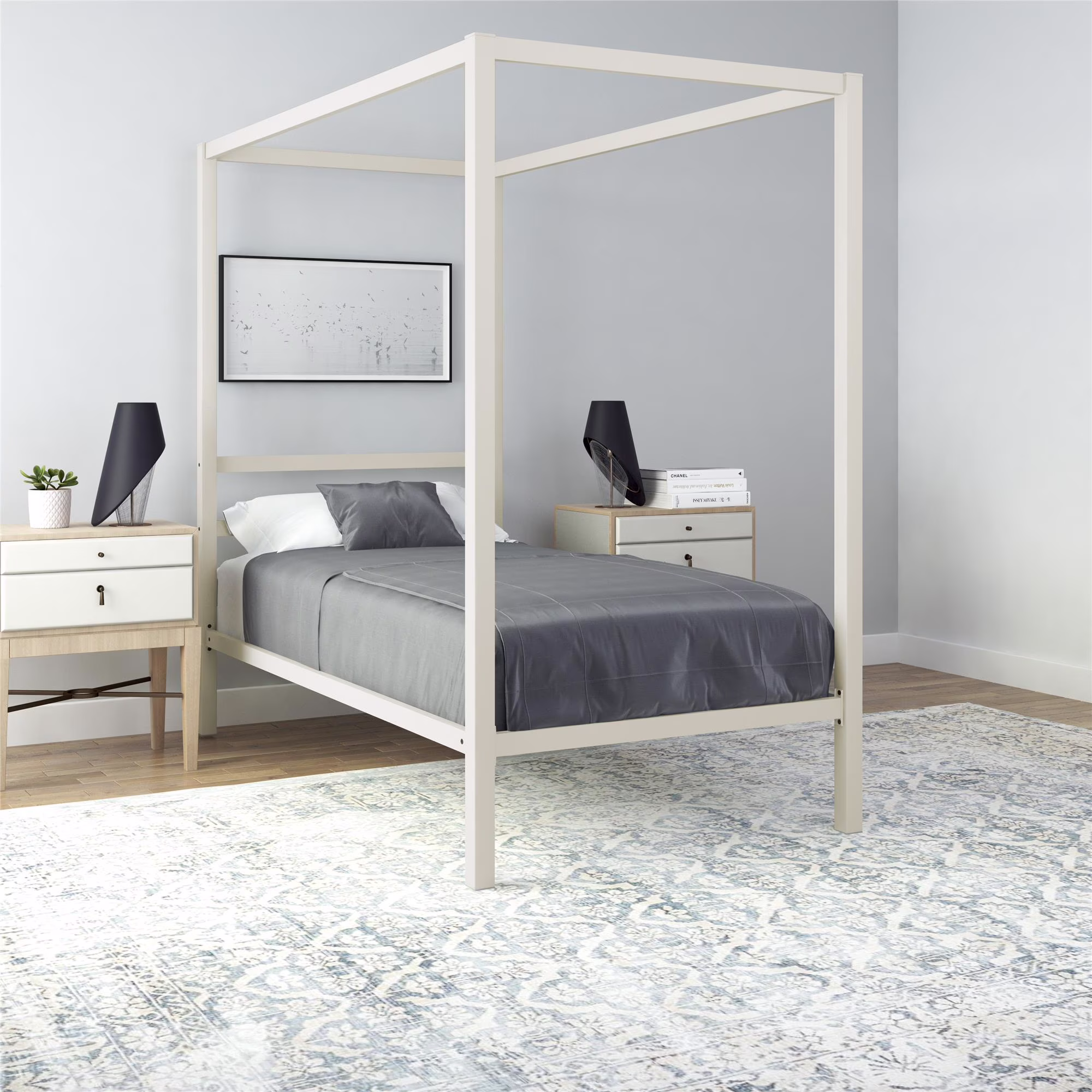 Bellamy Studios Modern Metal Canopy Poster Bed, Twin, White