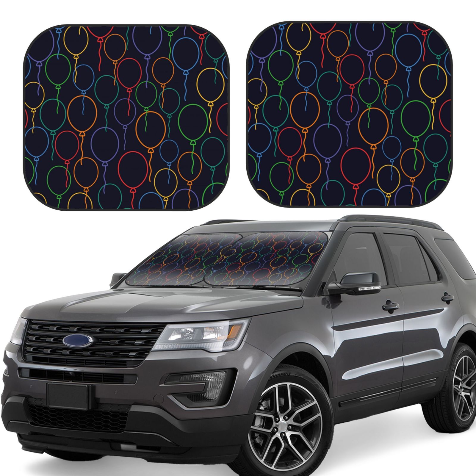 Lukts Colorful Balloons Print 2 Piece Car Sun Shade Windshield,Foldable Car Shade Front Windshield With Keeps Your Vehicle Cool, For Most Sedans Suv And Trucks - Small