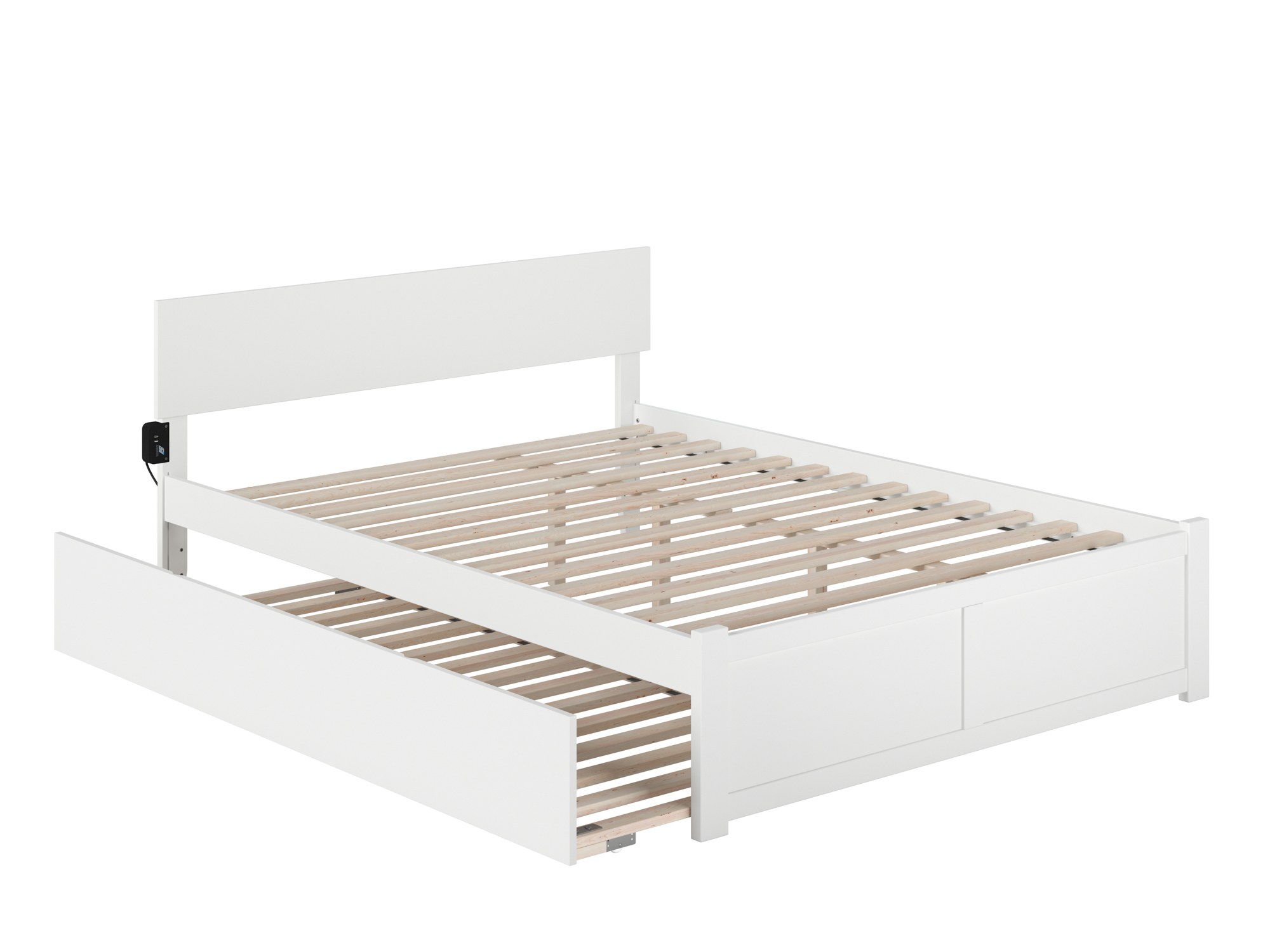 AFI Orlando Queen Wood Platform Bed with Headboard Footboard & Twin XL Trundle, White