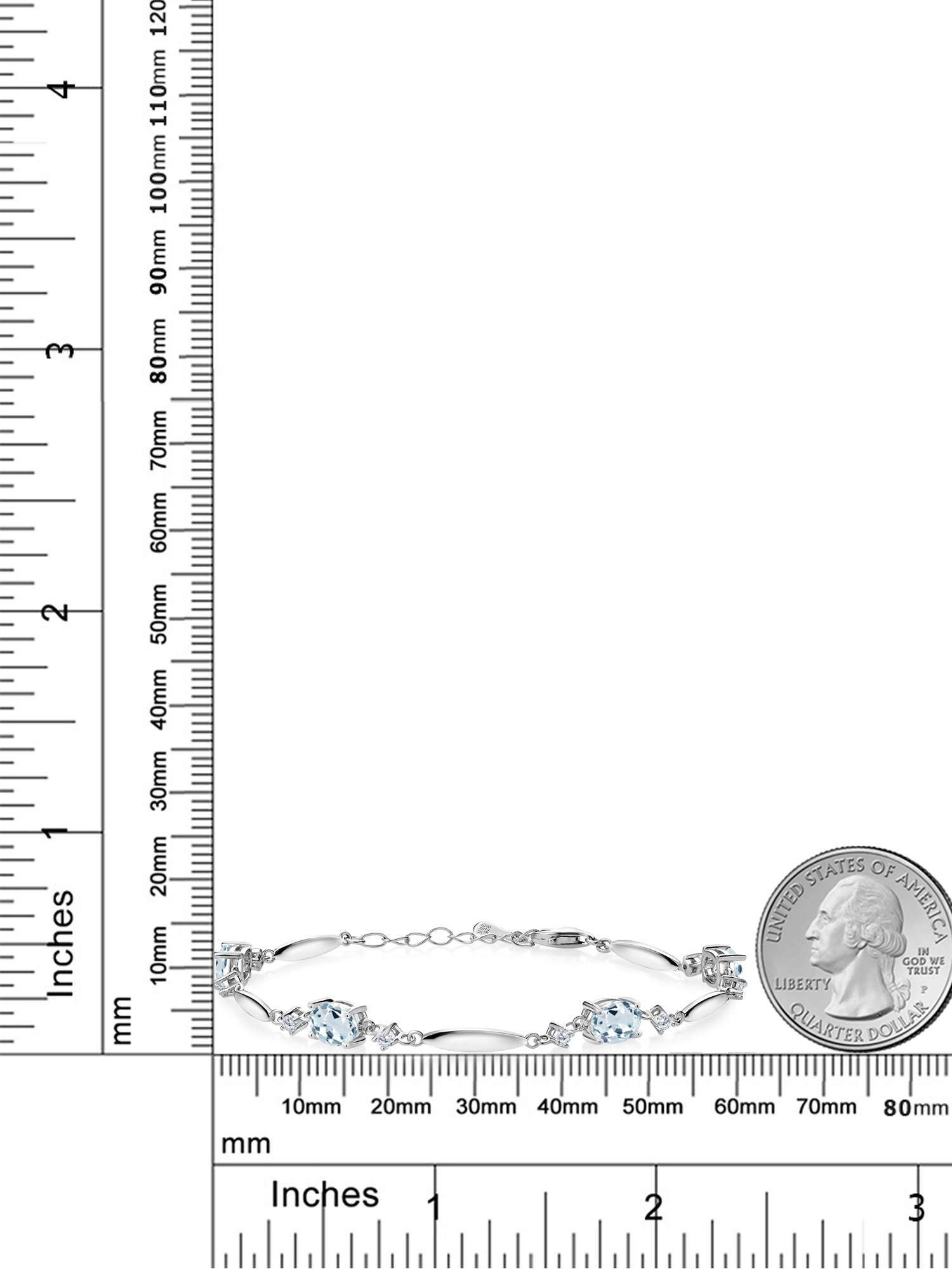 Gem Stone King 925 Sterling Silver Sky Blue Aquamarine and White Lab Grown Diamond Tennis Bracelet For Women | 3.30 Cttw | Gemstone March Birthstone | Oval 7X5MM | 6 inch + 1 inch Extender