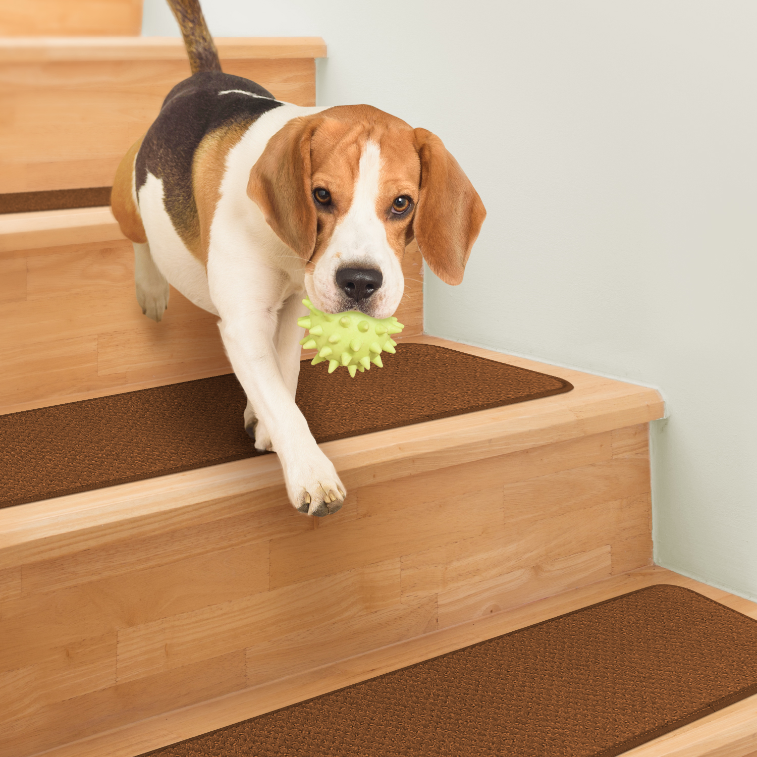 Set of 15 Skid-Resistant Carpet Stair Treads - Toffee Brown - 8 Inches X 23.5 Inches