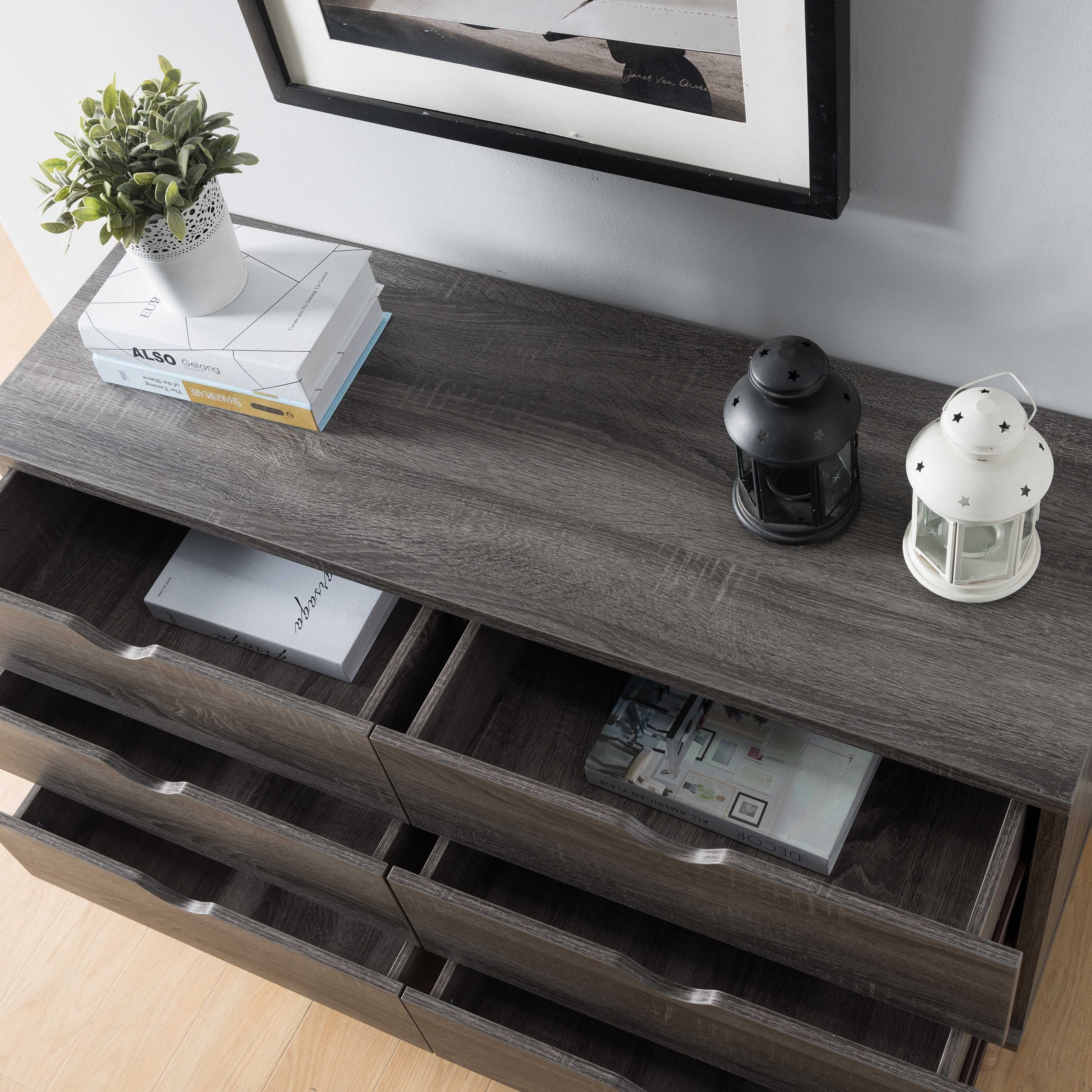 Denhour DH BASIC Mid-Century Modern Distressed Grey 47-inch Wide 6-Drawer Dresser by