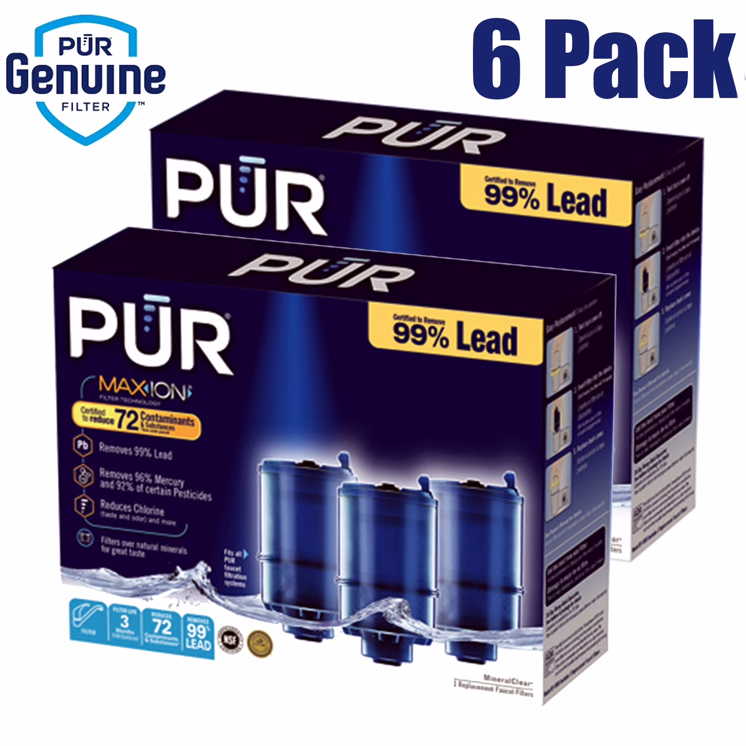 6 Pack PUR RF-9999 3- Stage Faucet Mount Filters With Max- Ion Filter Technology