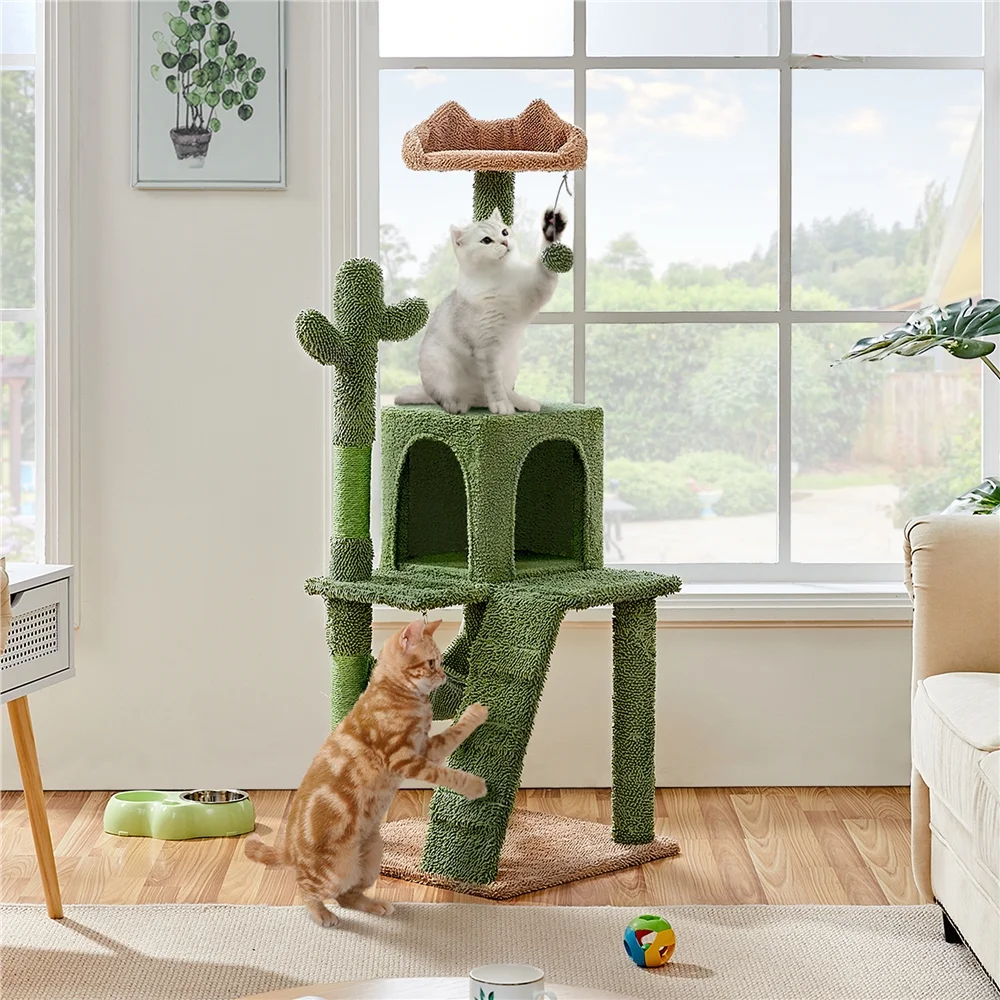 Topeakmart 53.5'' Height Cactus Cat Tree for Small- to Medium-sized Cats, Green/Brown