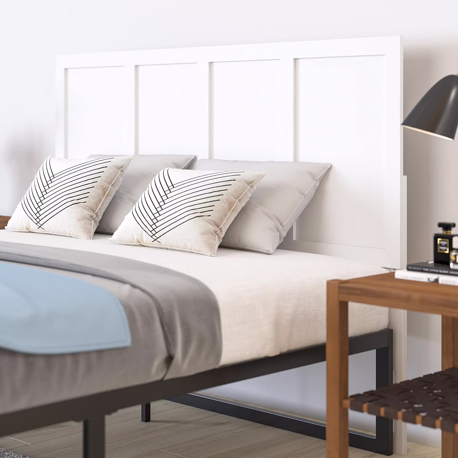 Grady Queen Size Raised Panel Wooden Adjustable Headboard In White