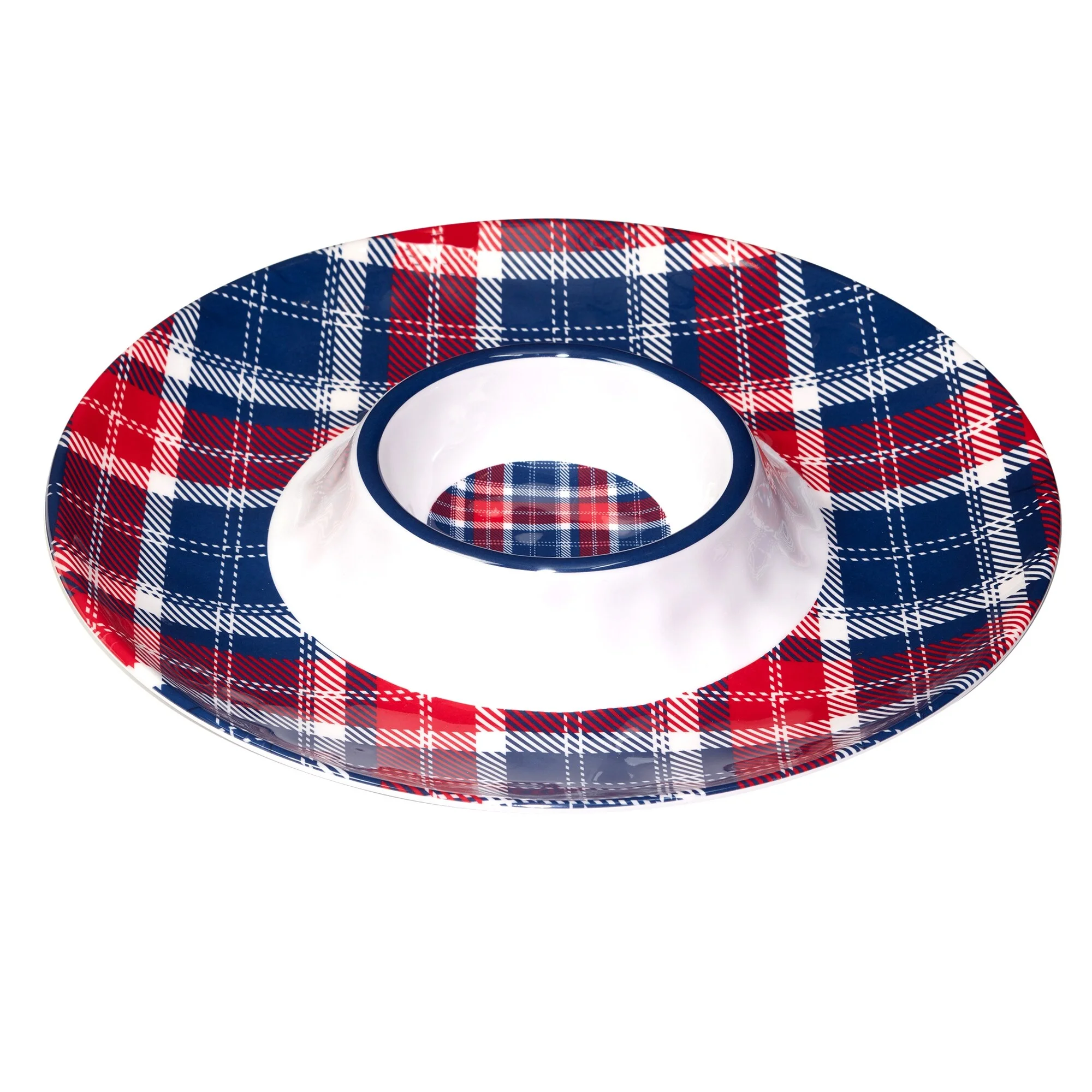 Certified International  Patriotic Plaid Melamine 3 Piece Hostess Servware Set