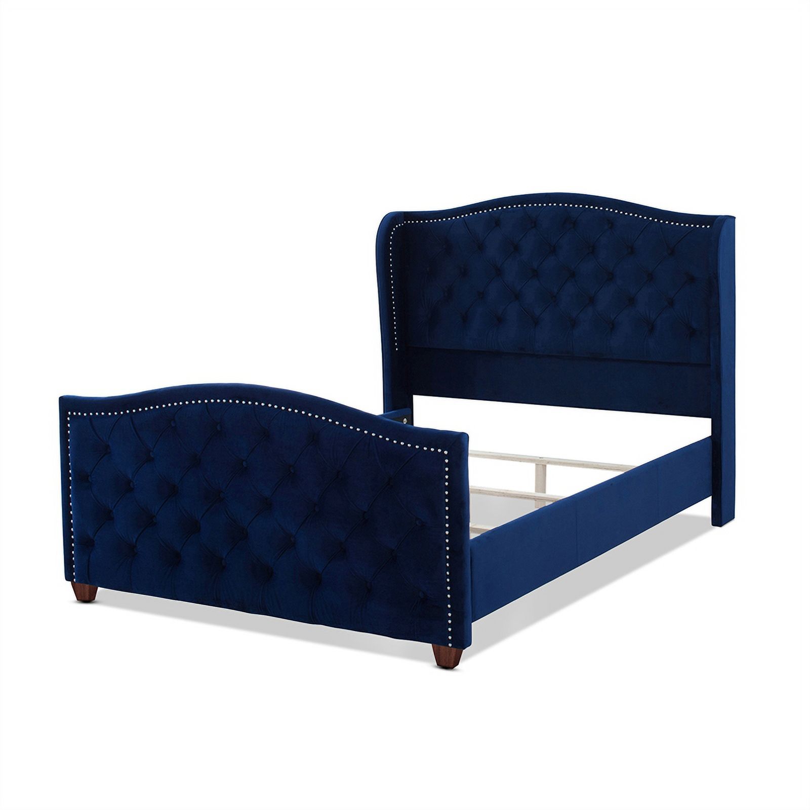 Maklaine Modern Hardwood Tufted Wingback Queen Bed in Navy Blue