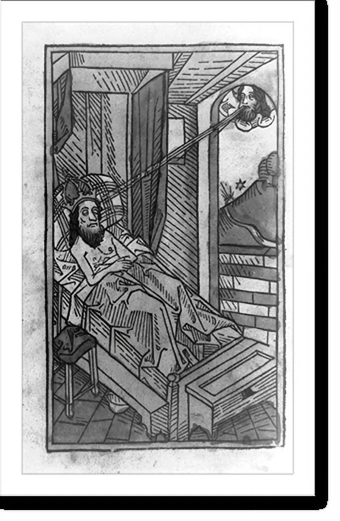 Historic Framed Print, [Sigismund, emperor of Germany, on his death bed, 1437], 17-7/8