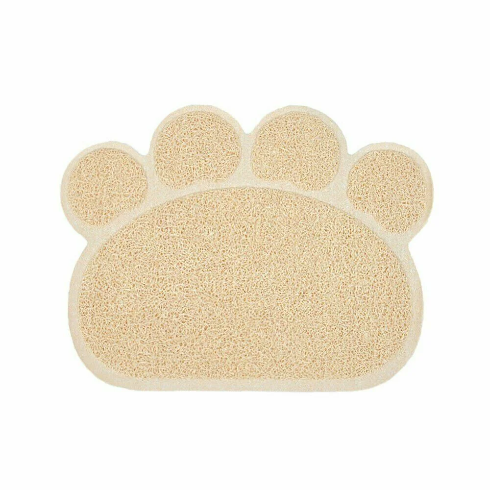 Cat Litter Mat Catcher Non-Slip Paw Print Shape Trapping Mats Pad Unbranded Pet Soft Rug (Beige)