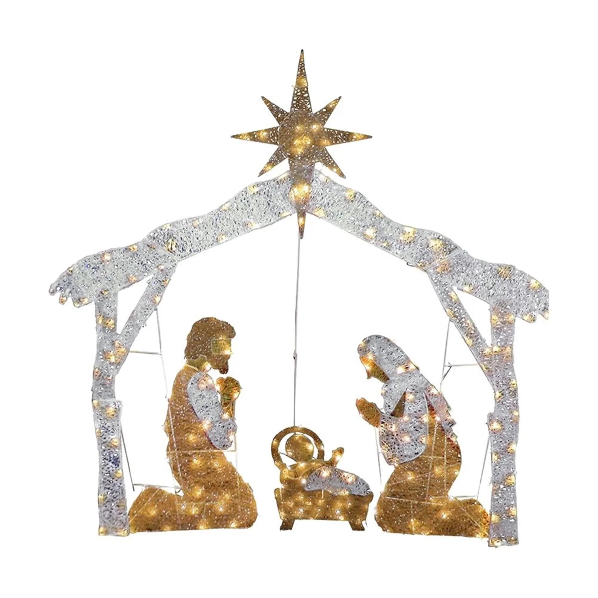 Christmas LED Lighted Family Arch Decoration Indoor Outdoor Nativity Scene Yard Decorations