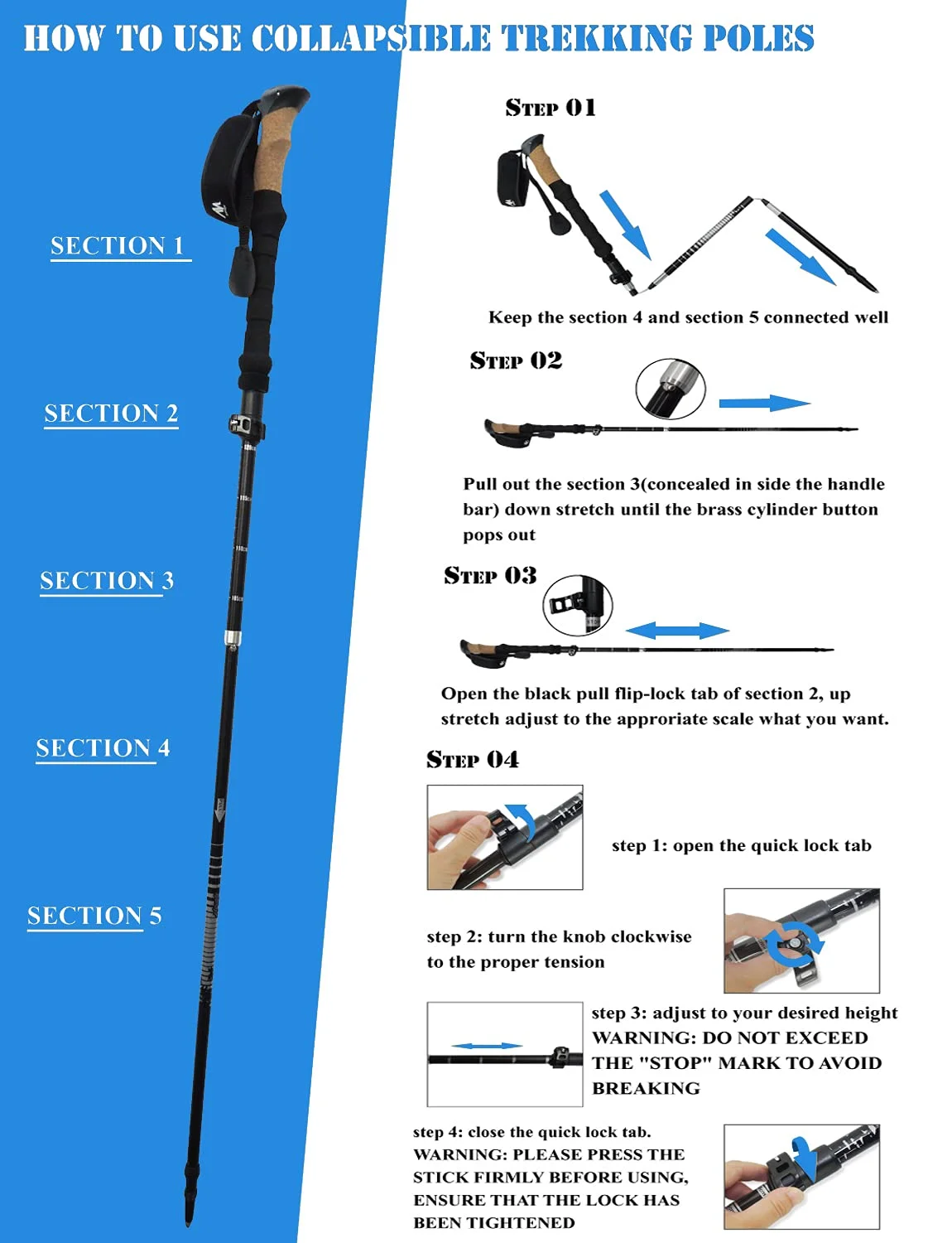 Collapsible Trekking Poles for Women Men [2 Sizes],KANCOKIT Compact Folding Hiking Pole Lightweight Aluminum 7075 Adjustable Walking Stick Quick Flip Lock with Cork Grip Hiking Gear Outdoor Gifts