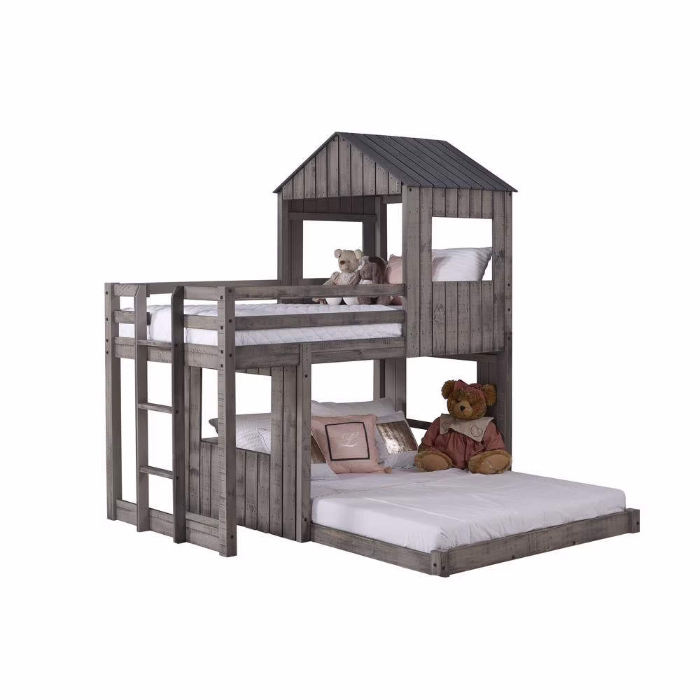 Donco Kids PD-3344TFRDG Twin over Full Campsite Loft, Rustic Dark Grey