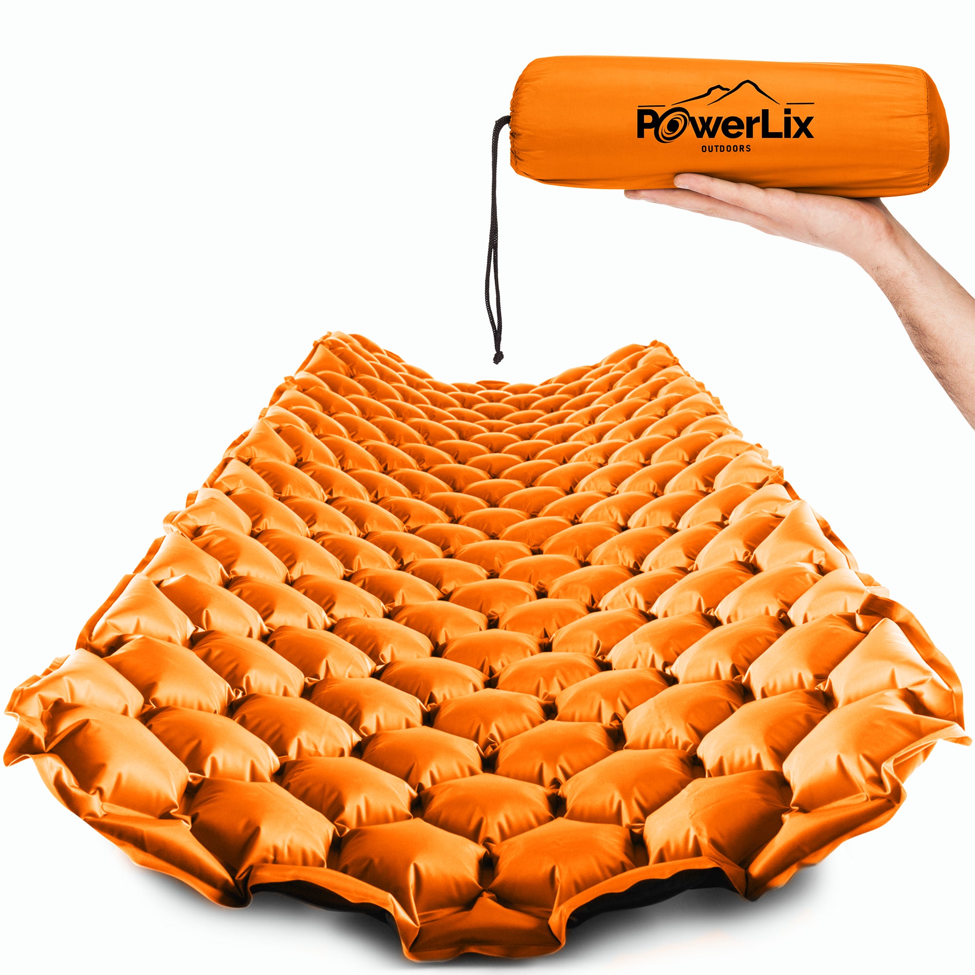PowerLix Ultralight & Compact Inflatable Camping Sleeping Pad, Thermal Insulation, LightWeight, All Weather Durability, Orange, 74.8