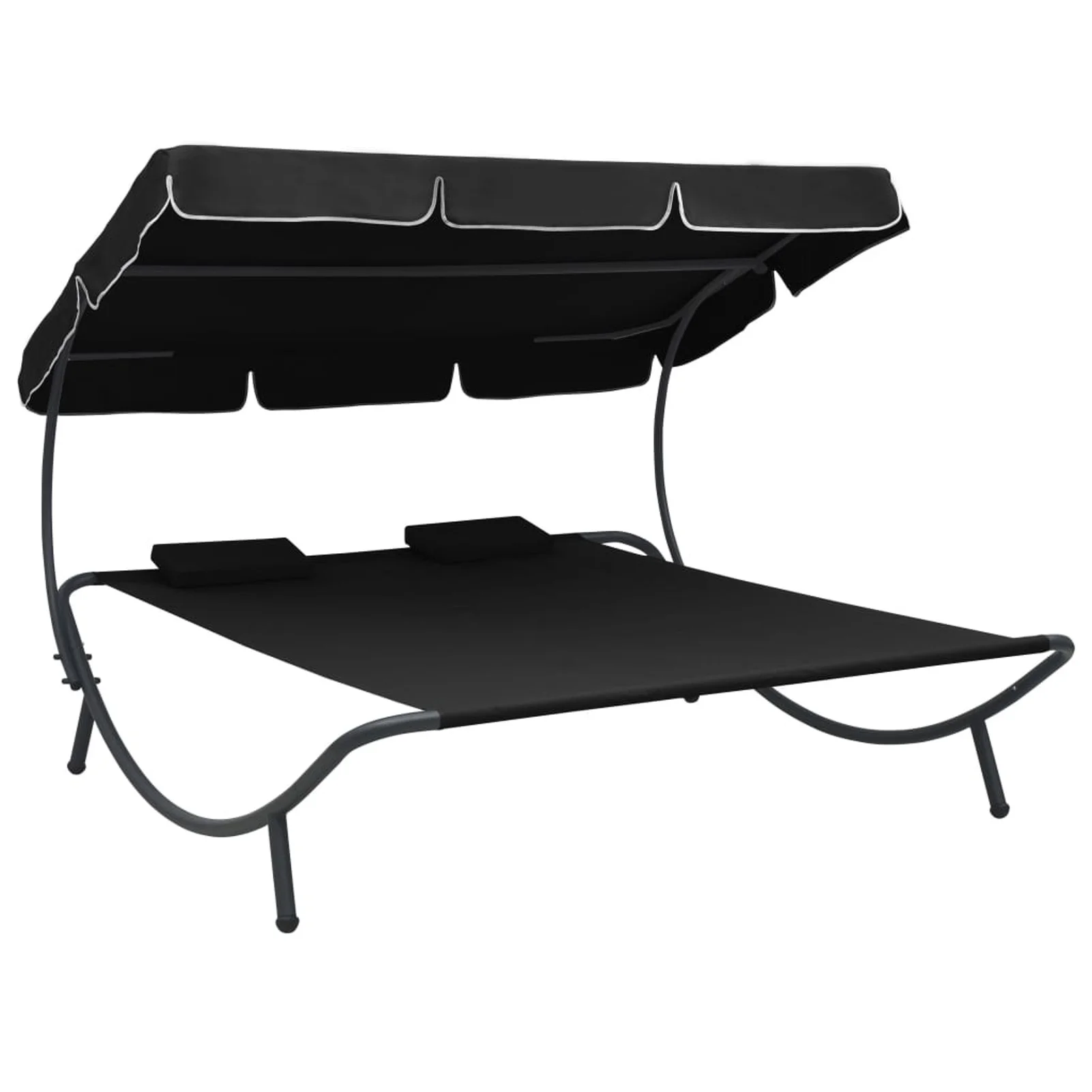 Carevas Patio Bed with Canopy and Pillows Black