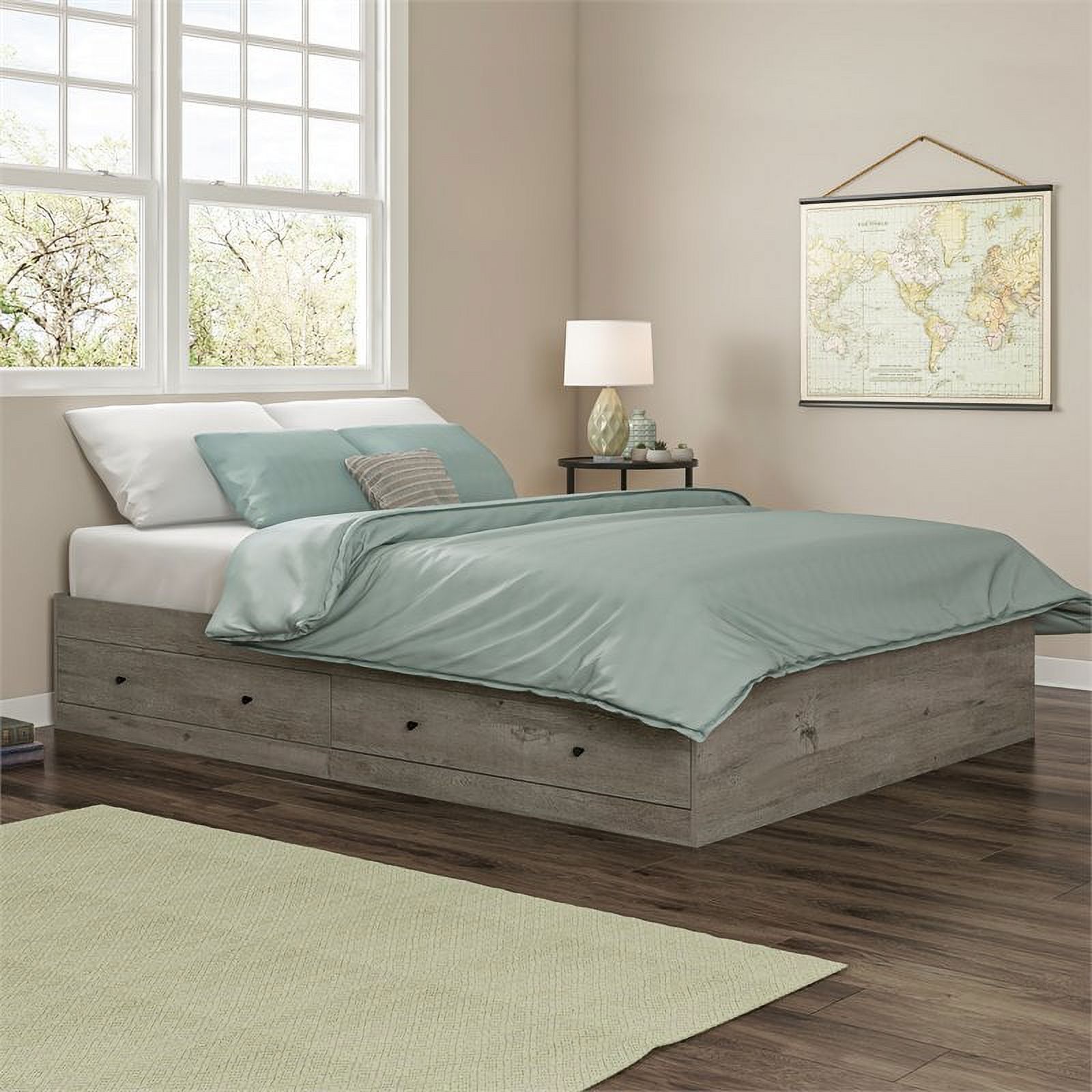 Pemberly Row Modern Engineered Wood Queen Storage Mates Bed in Oak