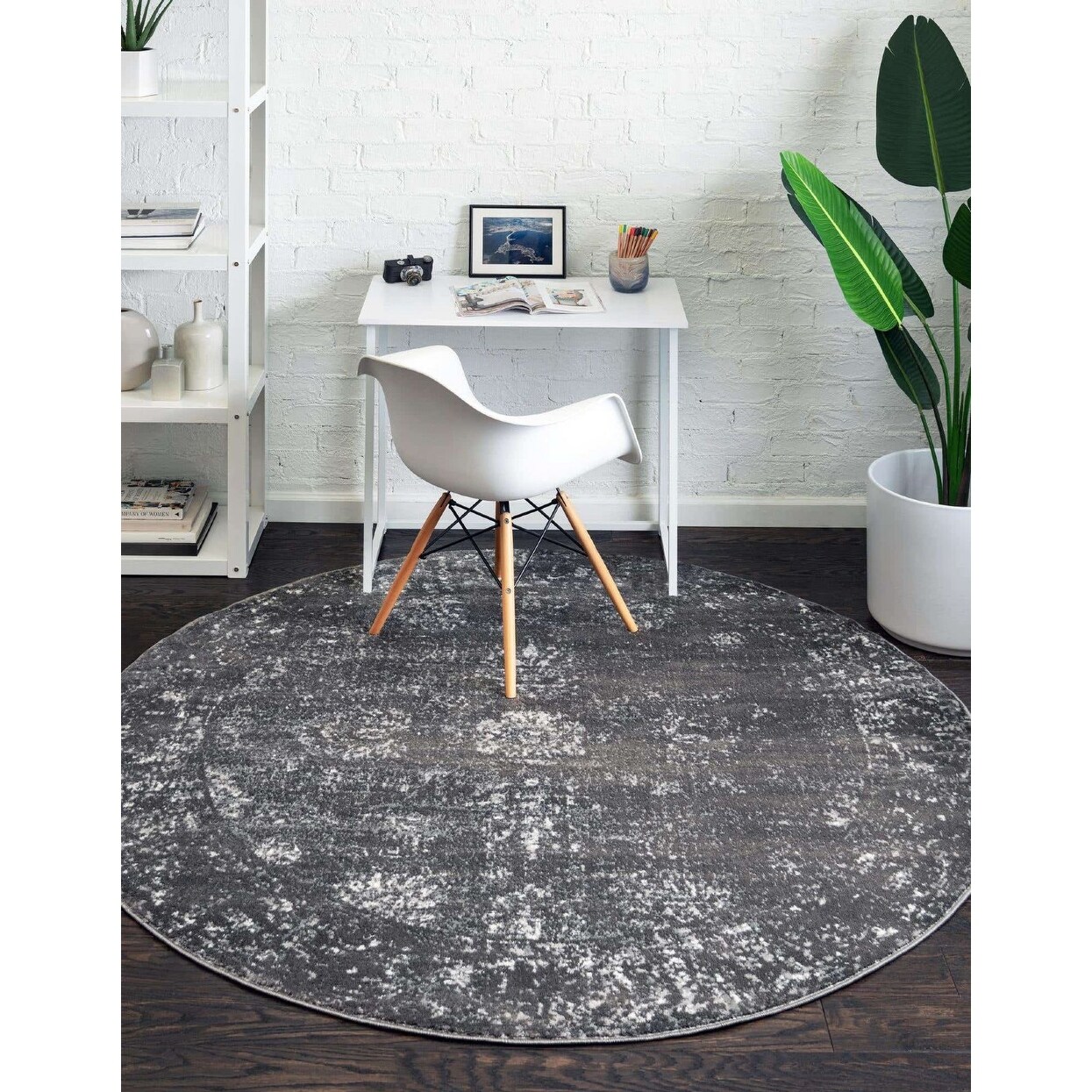 Transitional Fredo Collection Area Rug 4' Round - Dark Gray