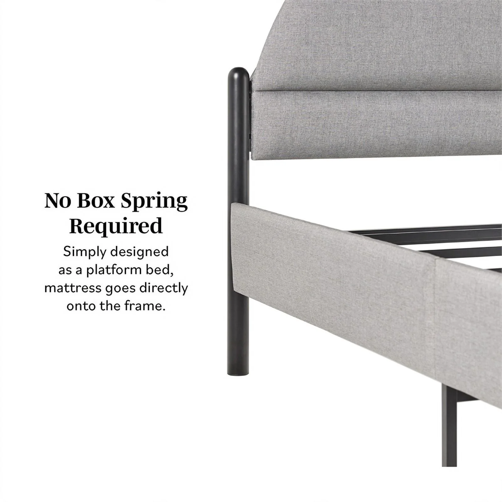 Pemberly Row Upholstered Metal Queen Bed with Arched Headboard in Gray