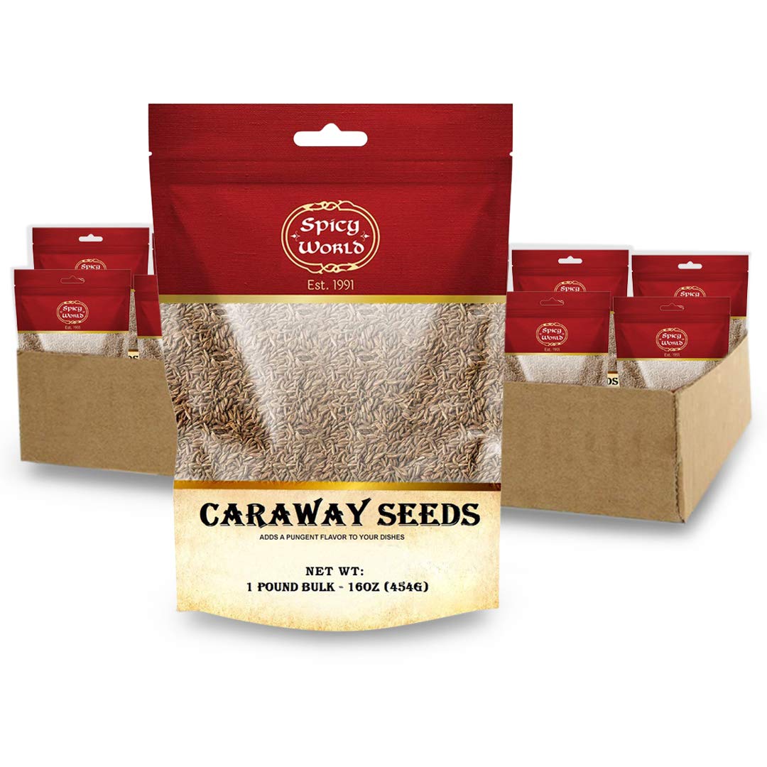 Caraway Seeds Whole 1 Pound (16 Ounce Bulk) - By Spicy World - Perfect For Rye Bread, Sauerkraut, And European Cooking (Pack Of 12)