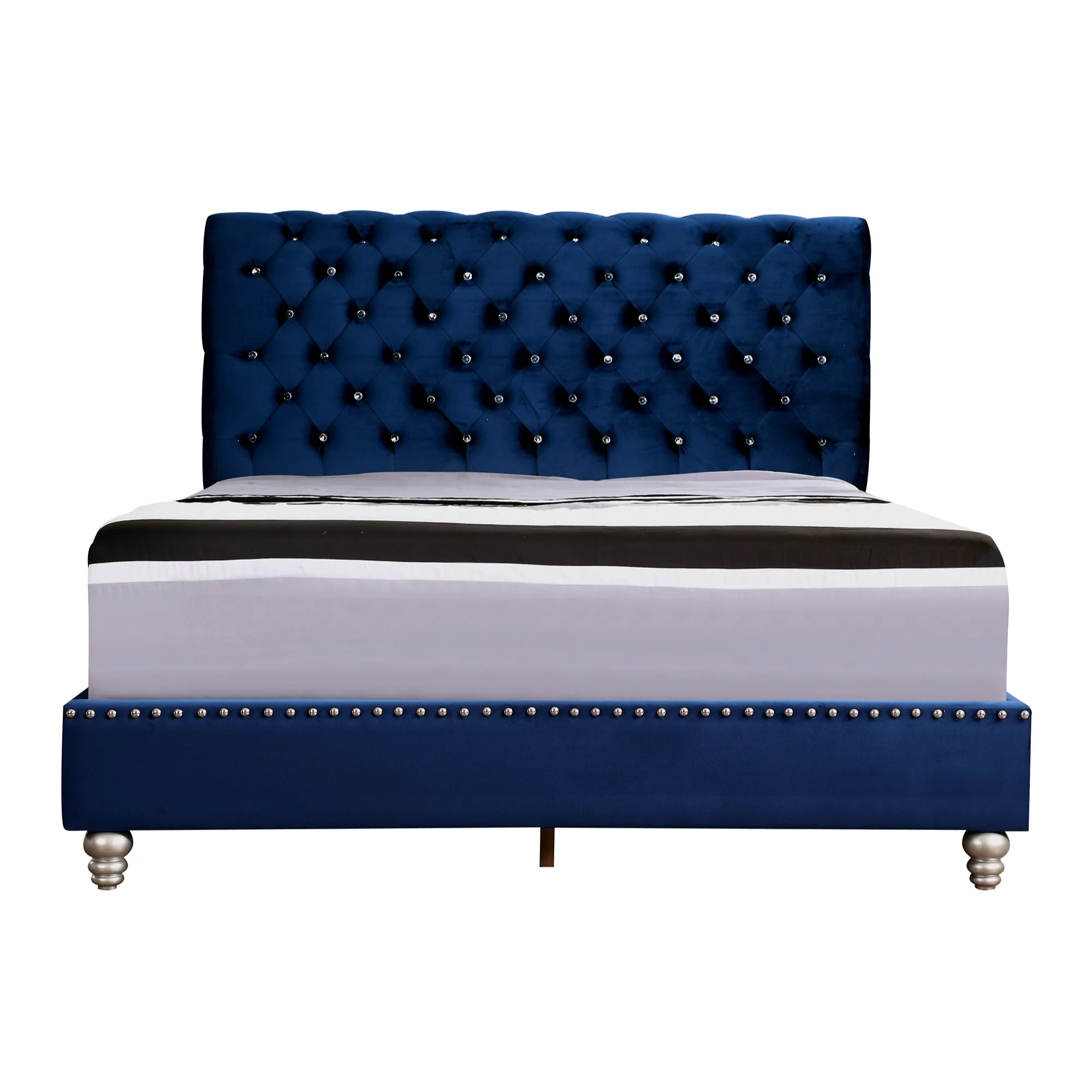 Passion Furniture Maxx Navy Blue Tufted Upholstered Full Panel Bed