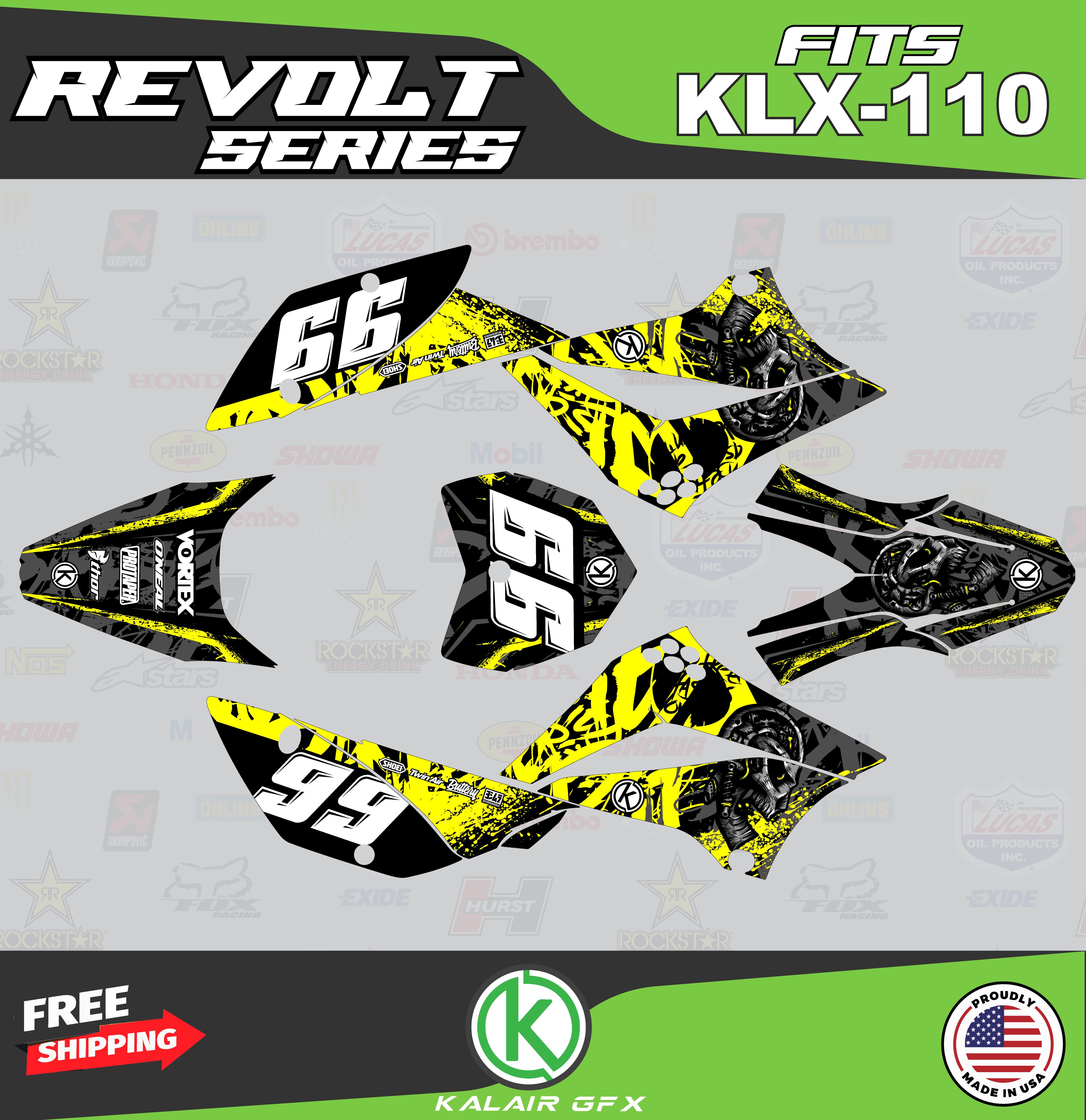 Kalair GFX Graphics Kit for Kawasaki KLX110 (2010-2023) Revolt Series
