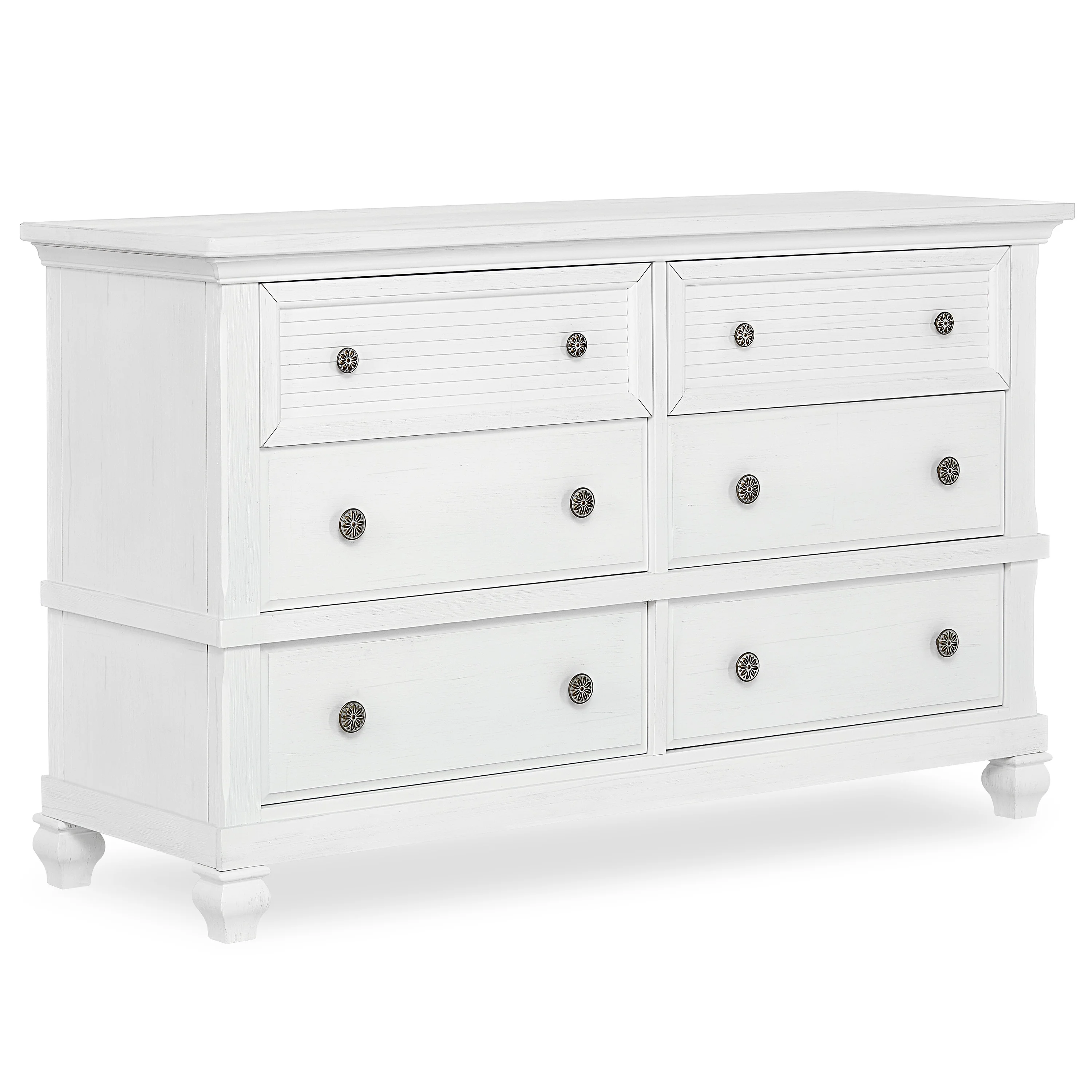 Evolur Signature Cape May Double Dresser, Weathered White, 6 Drawers